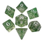 Metallic Dice Games Mini Dice Set: Ethereal Green with White 7-Set