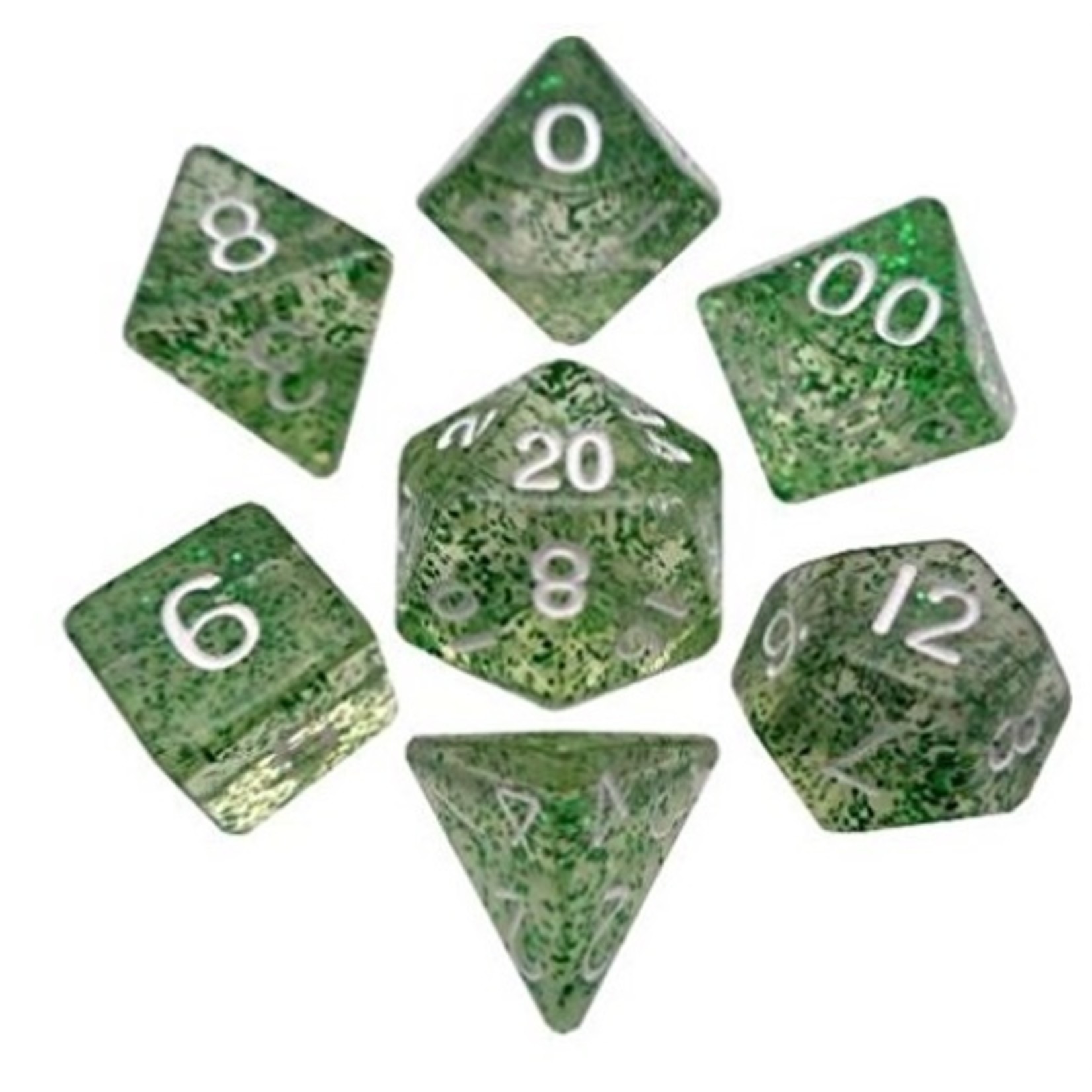 Metallic Dice Games 4205 Mini Dice Set: Ethereal Green with White 7-Set