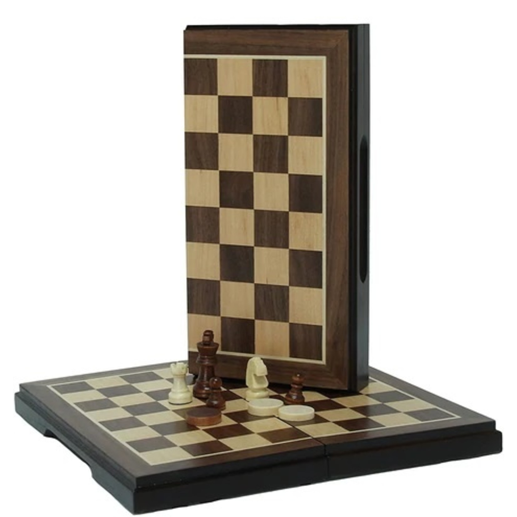 Wood Expressions Magnetic Folding Chess & Checkers Set – Walnut Wood Finish 8 inch