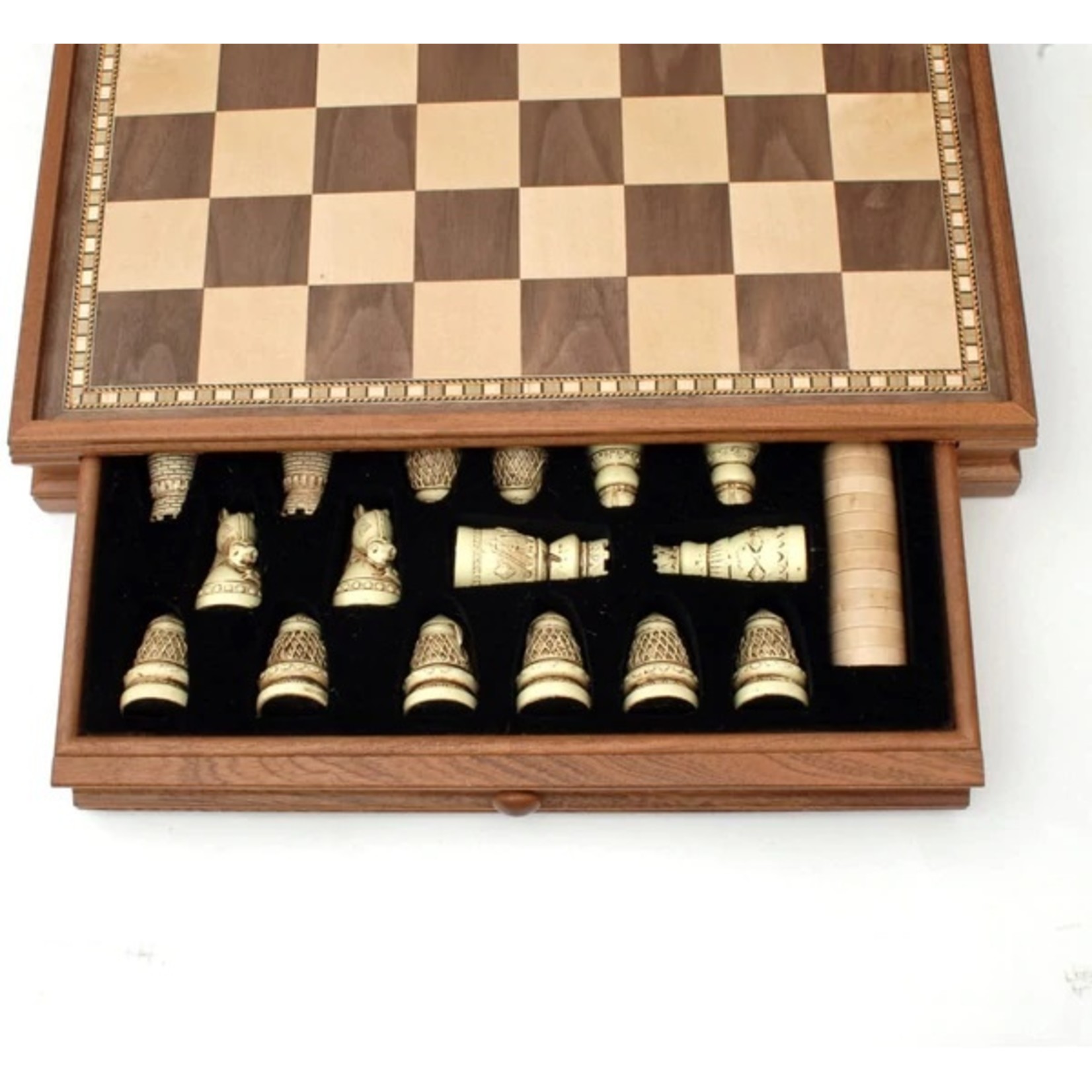 Wood Expressions Medieval Chess & Checkers with Storage Drawers