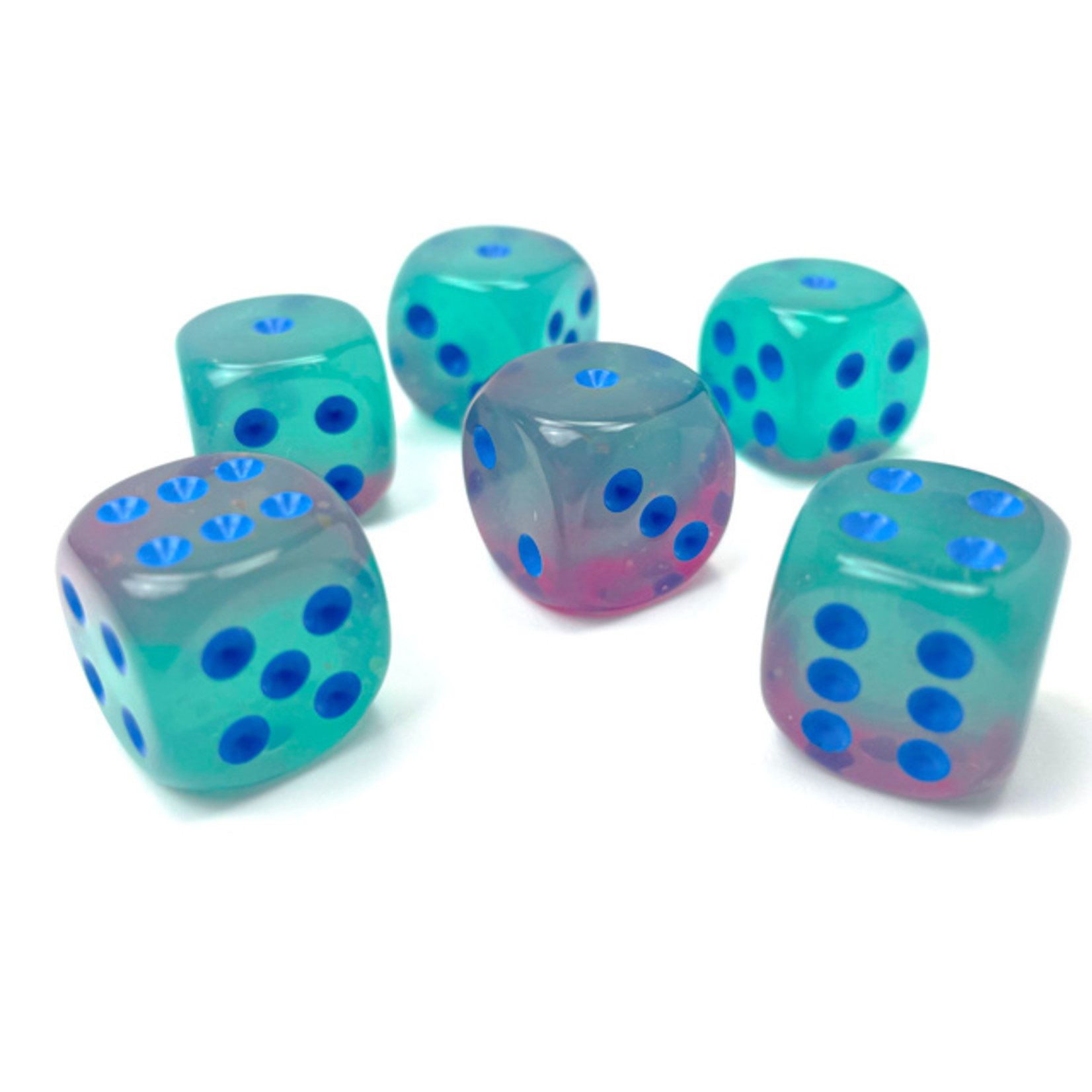 Chessex 26664 Gemini Gel Green and Pink with Blue 16mm D6-Set