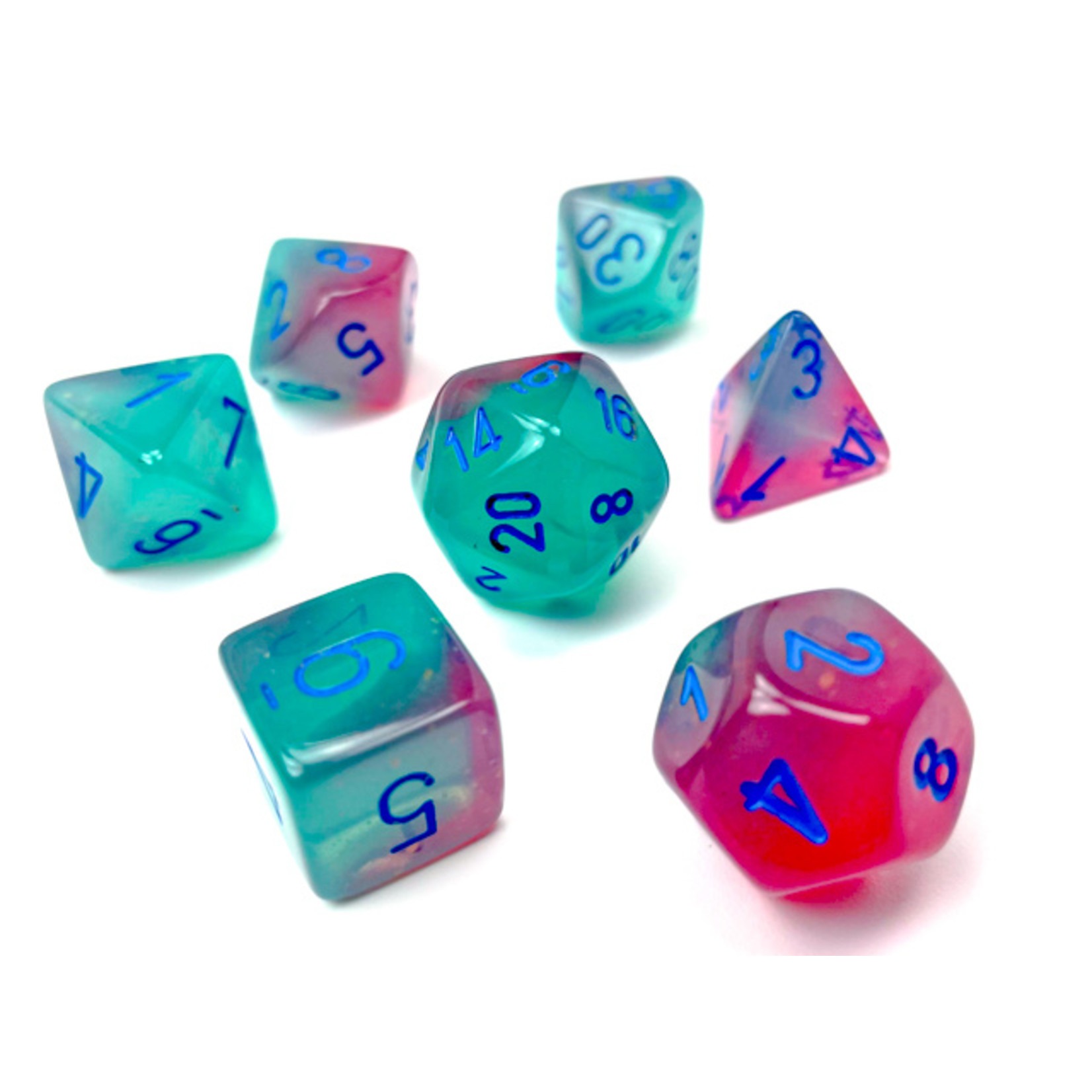 Chessex 26464 Gemini Gel Green and Pink with Blue 7-Set