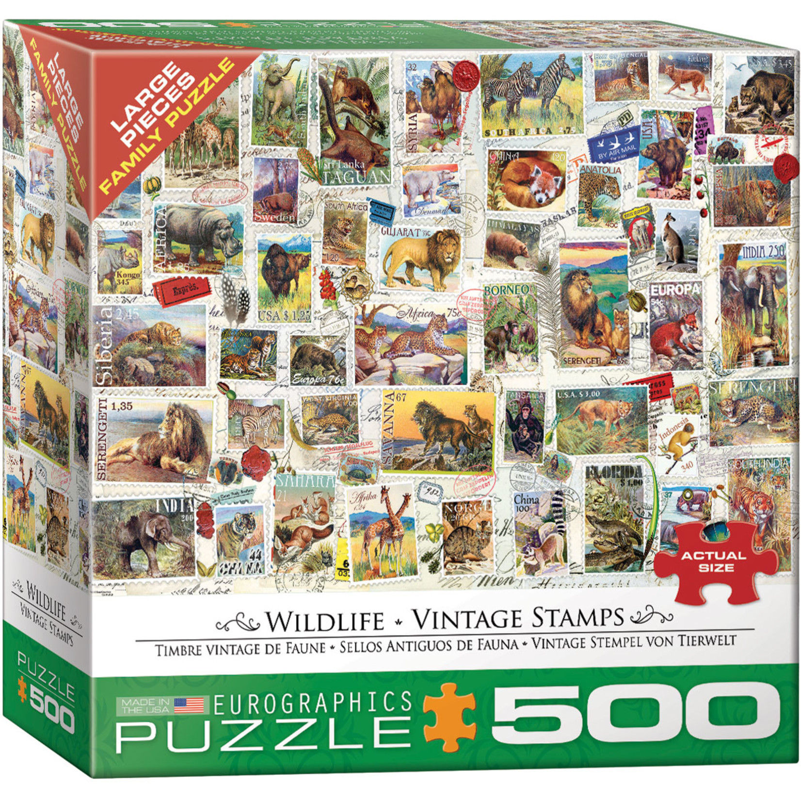 EuroGraphics Puzzles Vintage Wildlife Stamps 500pc