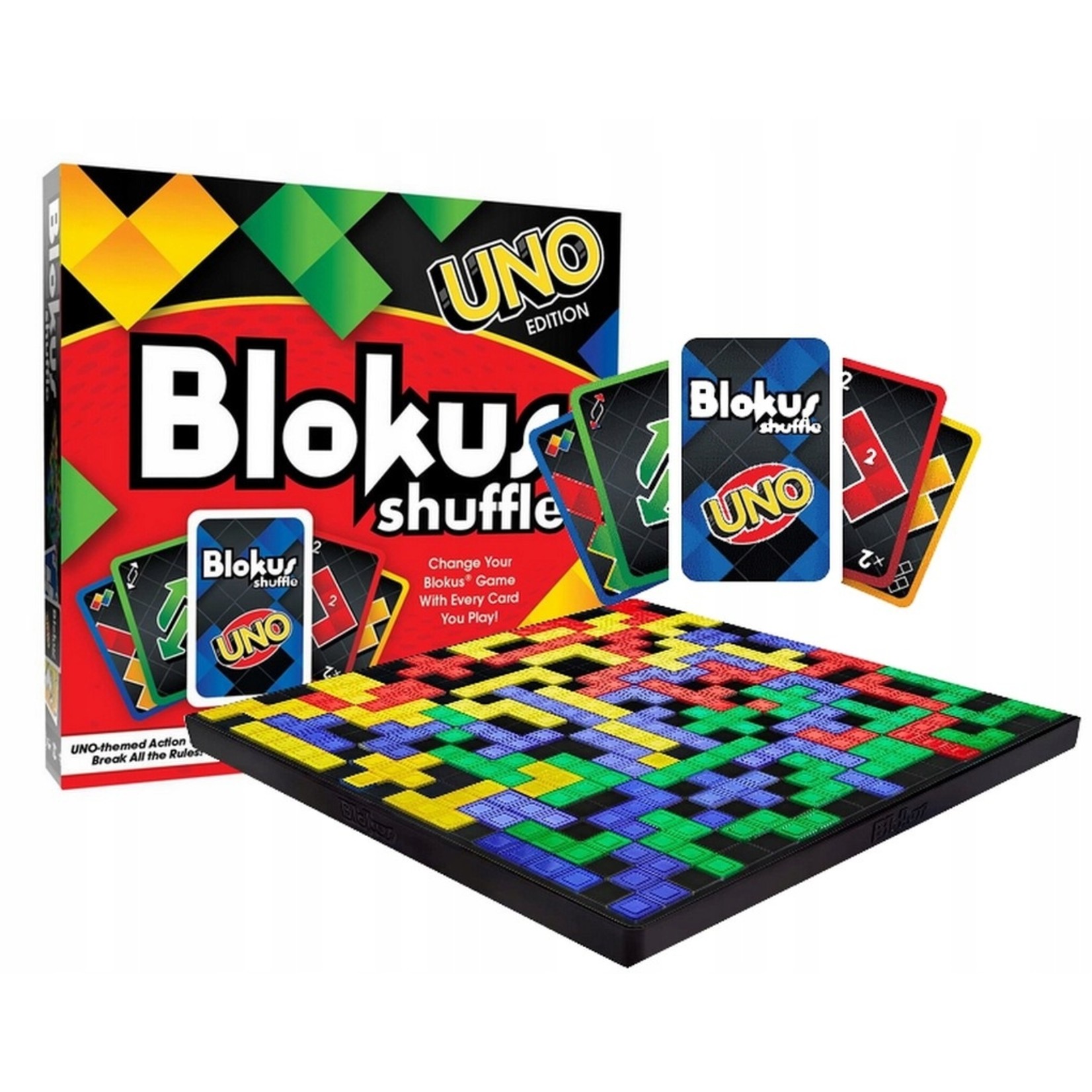 Blokus Shuffle UNO Edition Strategy Board Game, Family Game with Colorful  Pieces and Action Cards 