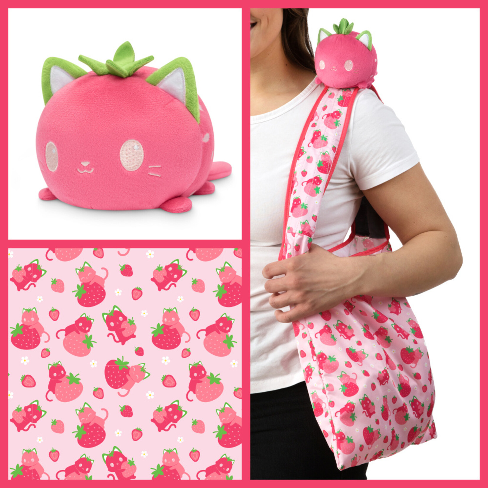 Tee Turtle Plushie Tote: Pink Strawberry Cat