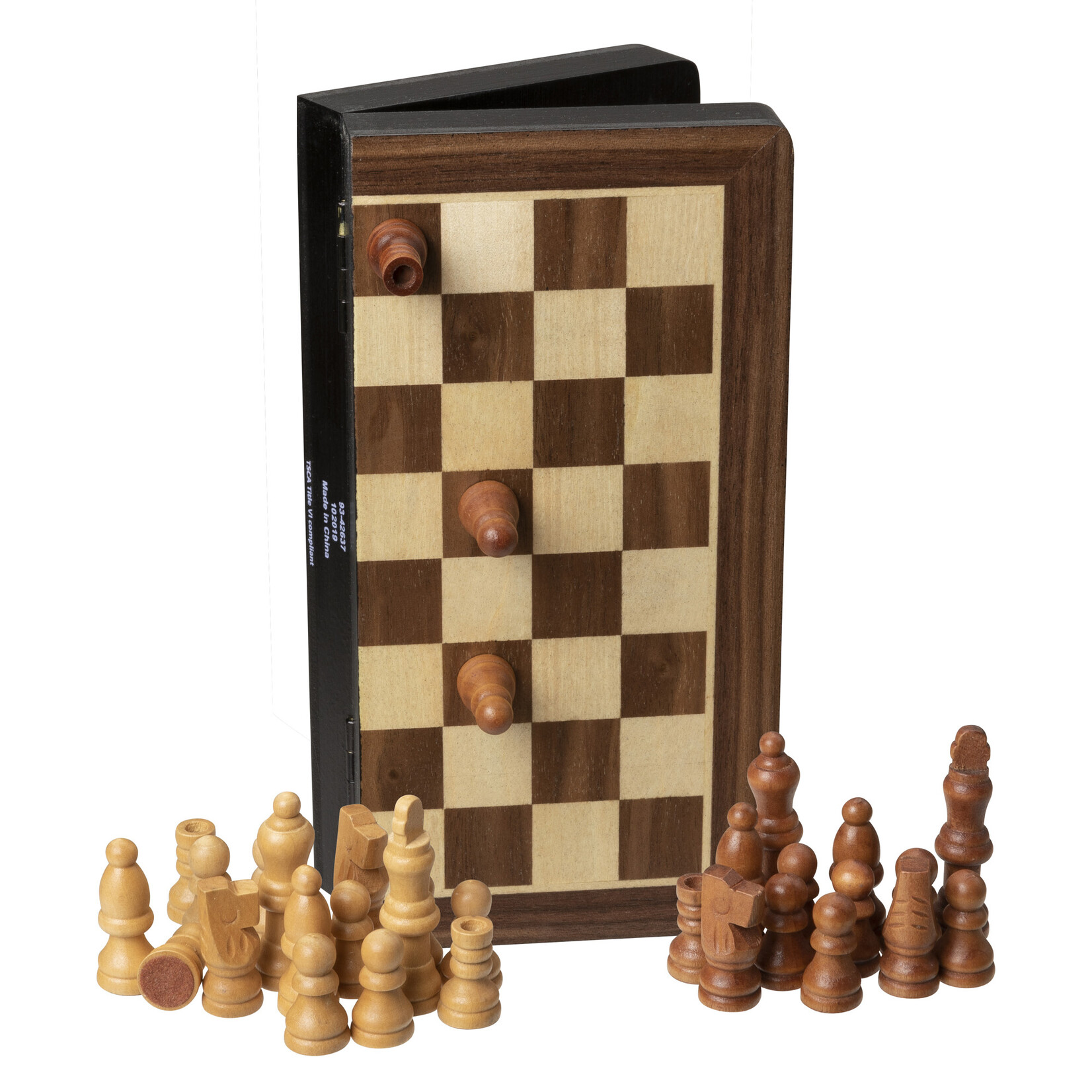 Travel 8" Wood Magnetic Chess Set Stained