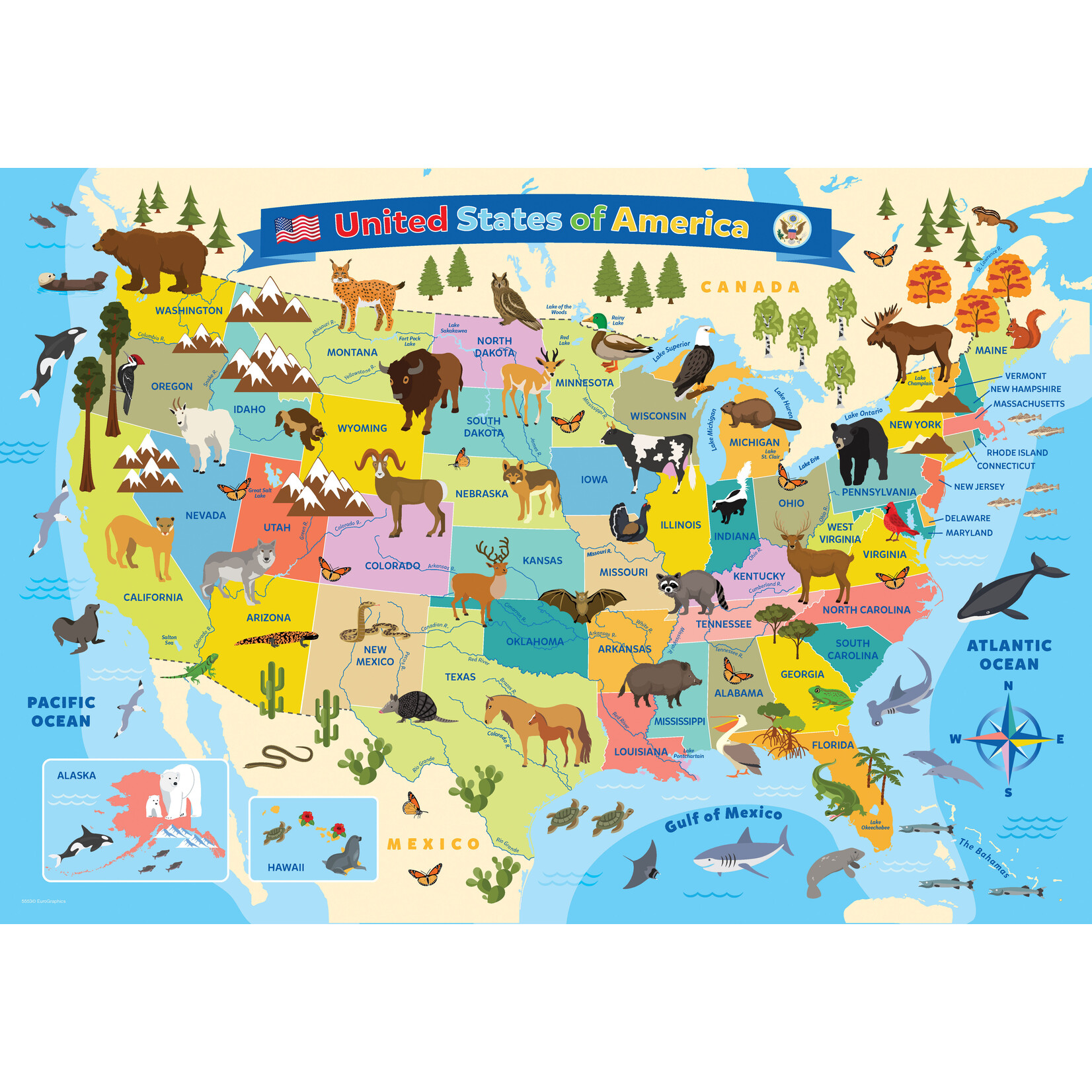 EuroGraphics Puzzles Illustrated Map of the United States 100pc