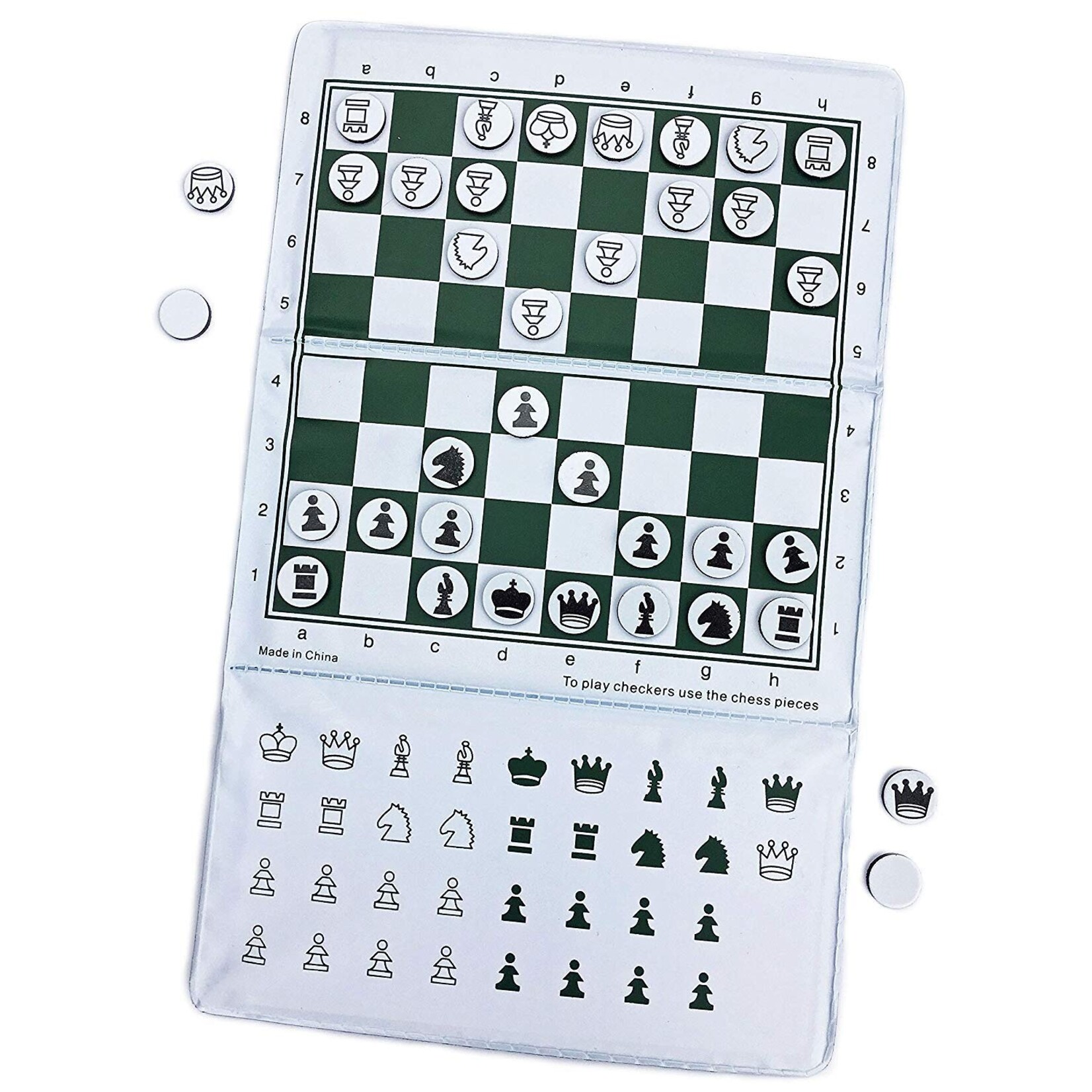 Magnetic Checkbook Chess Set 6" x 3.25" White Logo