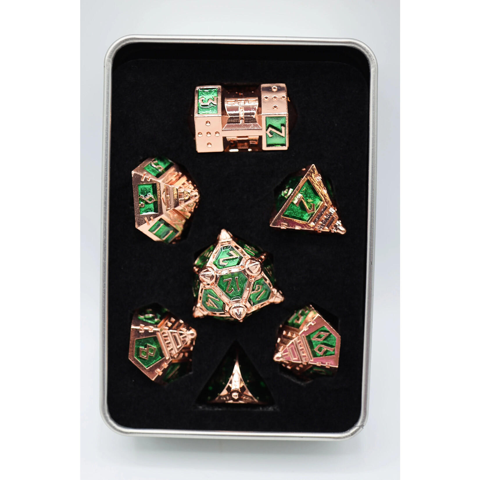 Foam Brain Games Dice 51: Emerald Meteor Shower - Metal RPG Dice Set