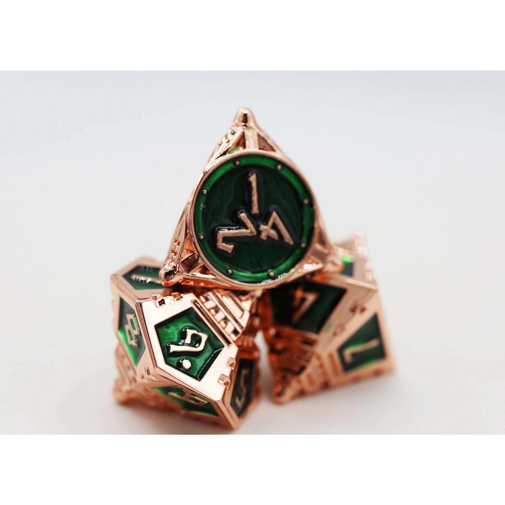 Foam Brain Games Dice 51: Emerald Meteor Shower - Metal RPG Dice Set