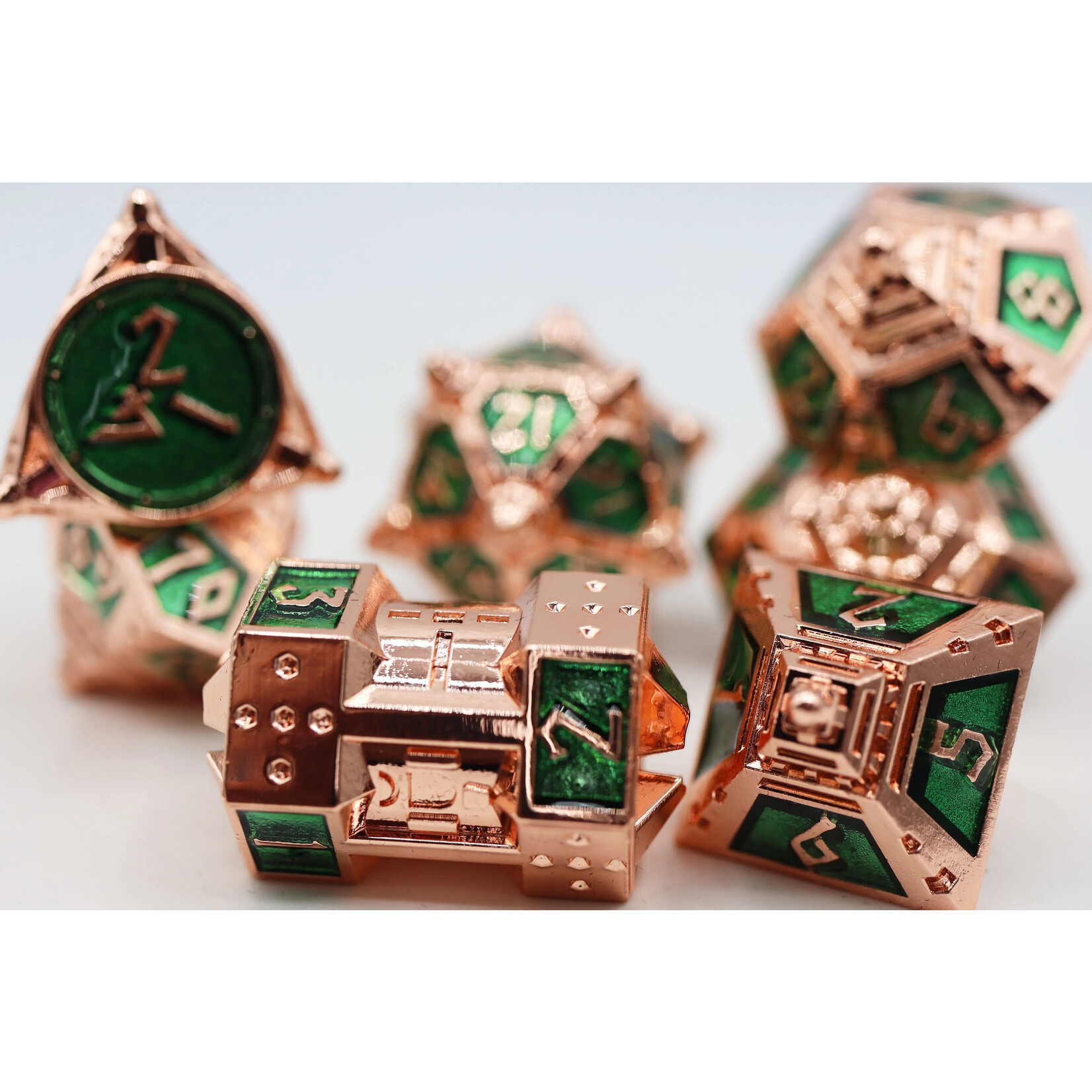 Foam Brain Games Dice 51: Emerald Meteor Shower - Metal RPG Dice Set