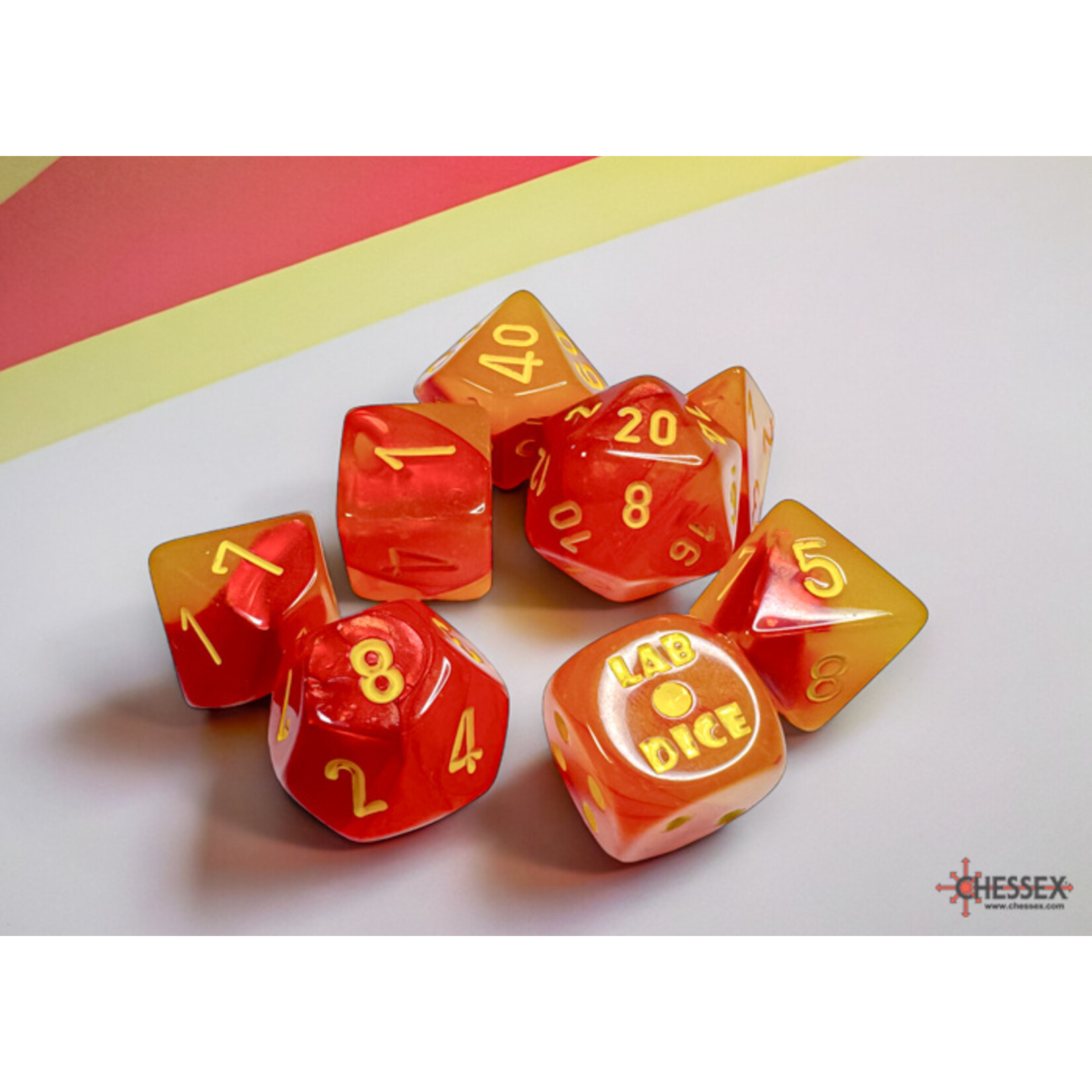 Chessex 30051 Lab Dice  Gemini: Gellow Red with Yellow 7-Die Set