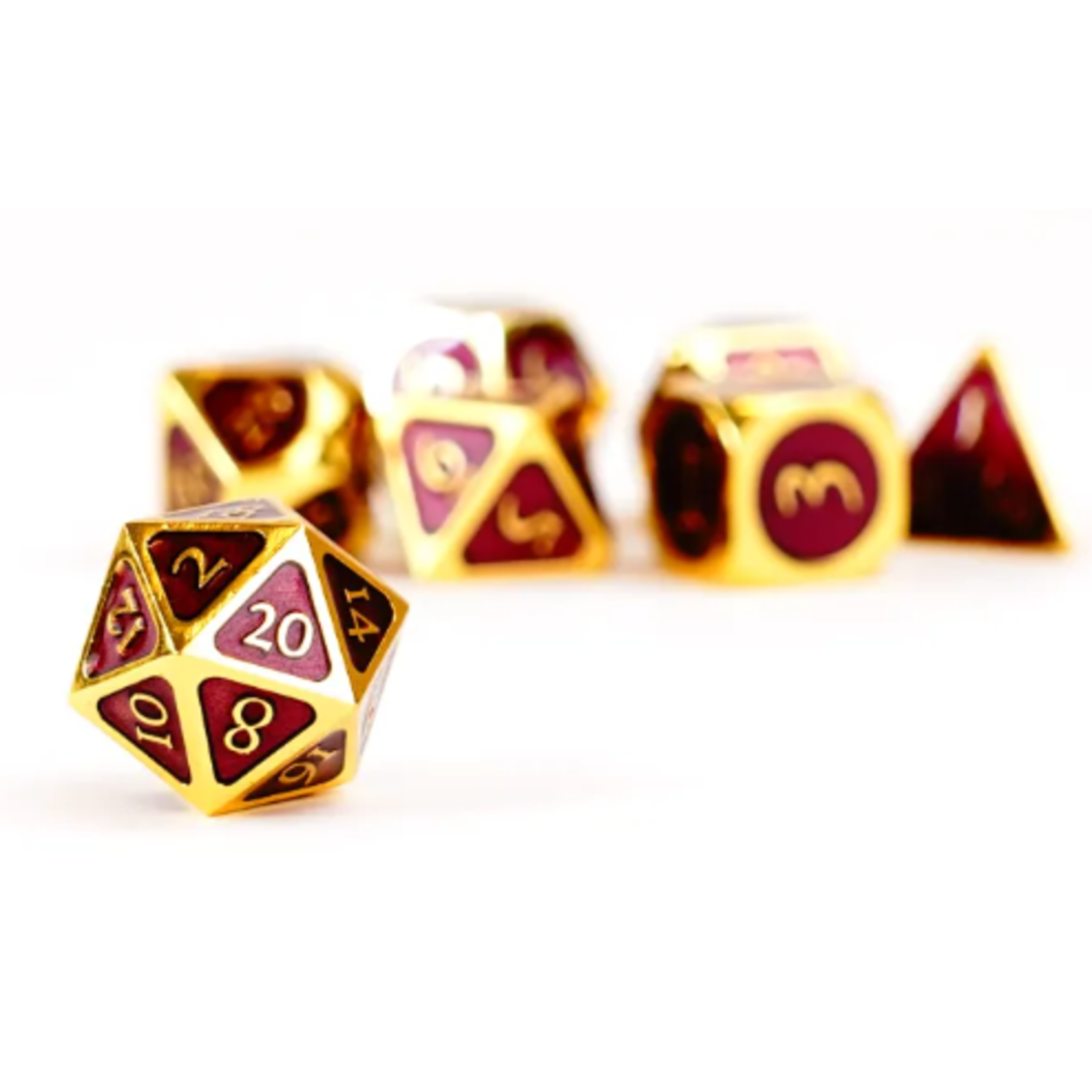 Fanroll by Metallic Dice Games 017 Gold with Purple Enamel 16mm Metal 7-Set