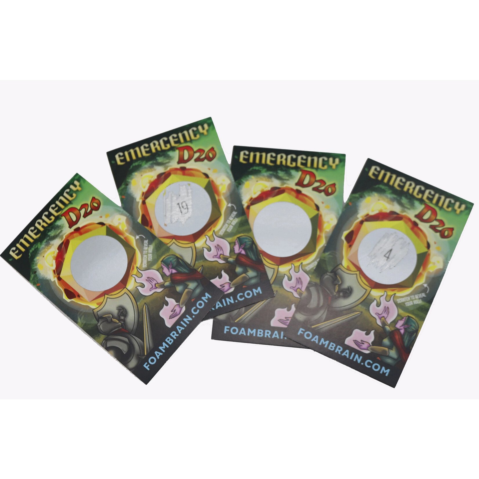 Foam Brain Games Emergency D20 Scratch Off Cards (One Pack of 10 Cards)