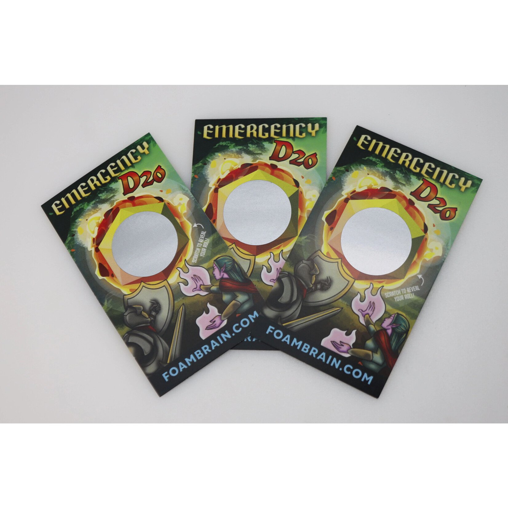 Foam Brain Games Emergency D20 Scratch Off Cards (One Pack of 10 Cards)
