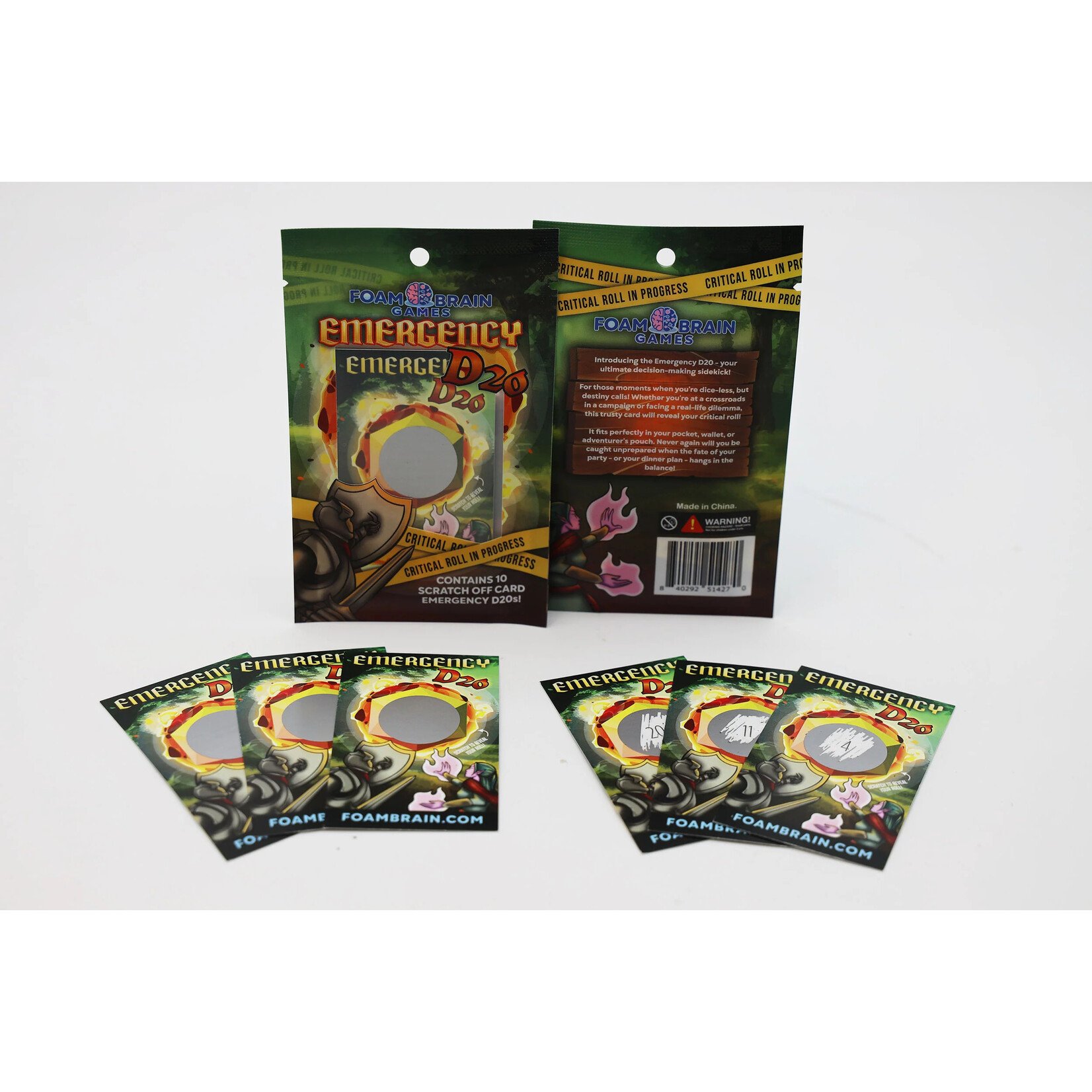 Foam Brain Games Emergency D20 Scratch Off Cards (One Pack of 10 Cards)
