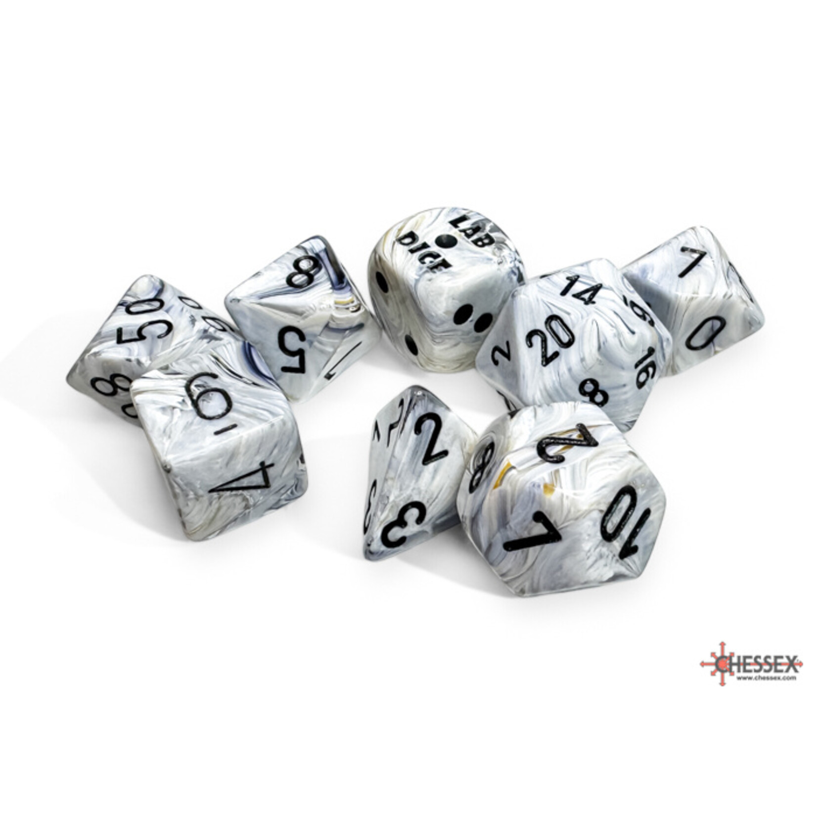 Chessex 30067 Lab Dice Marble Calcite/Blue 7-Set with Bonus D6