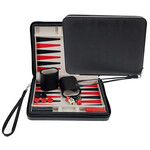 Wood Expressions Magnetic Travel Backgammon Black Leatherette & carry strap
