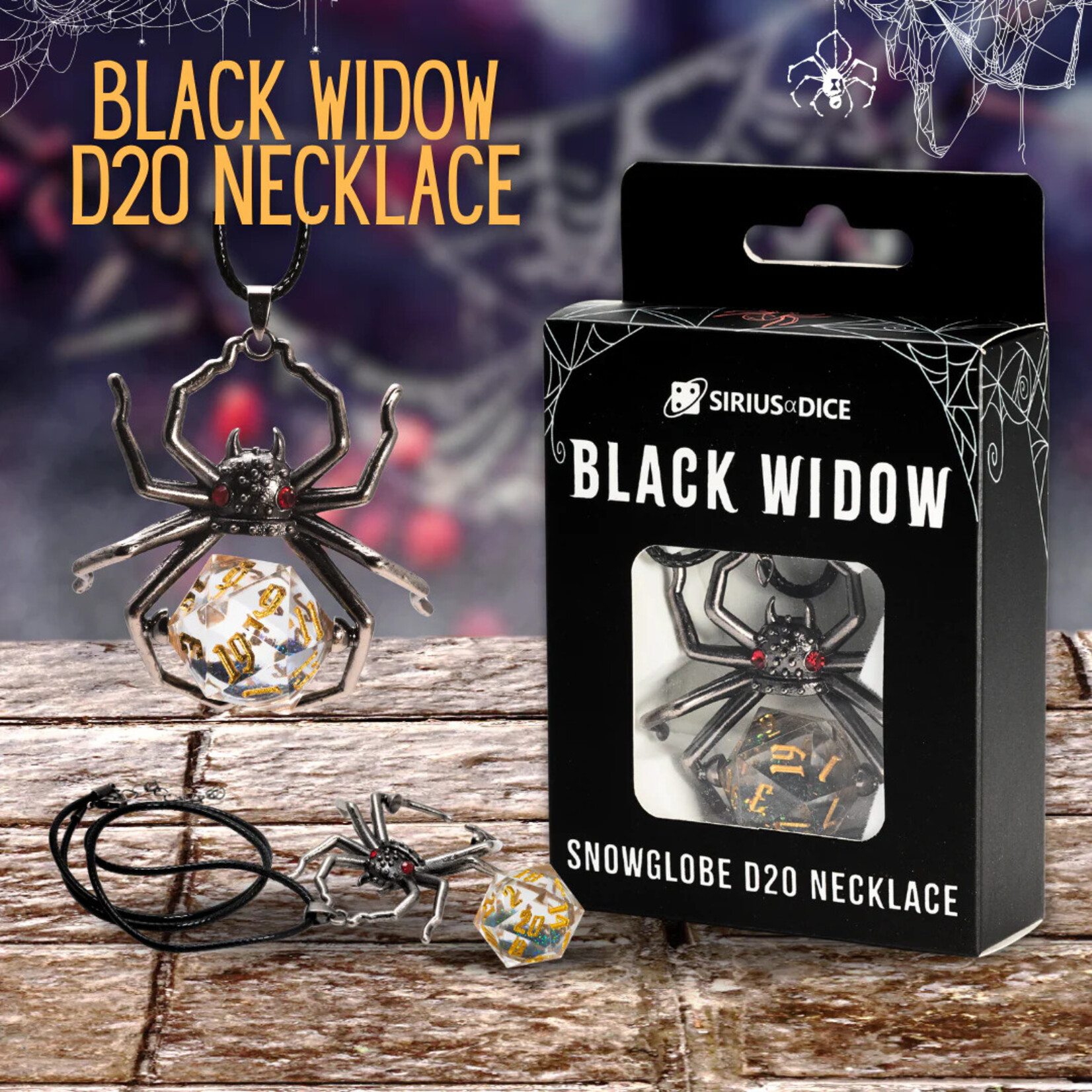 Sirius Dice Necklace: Black Widow d20