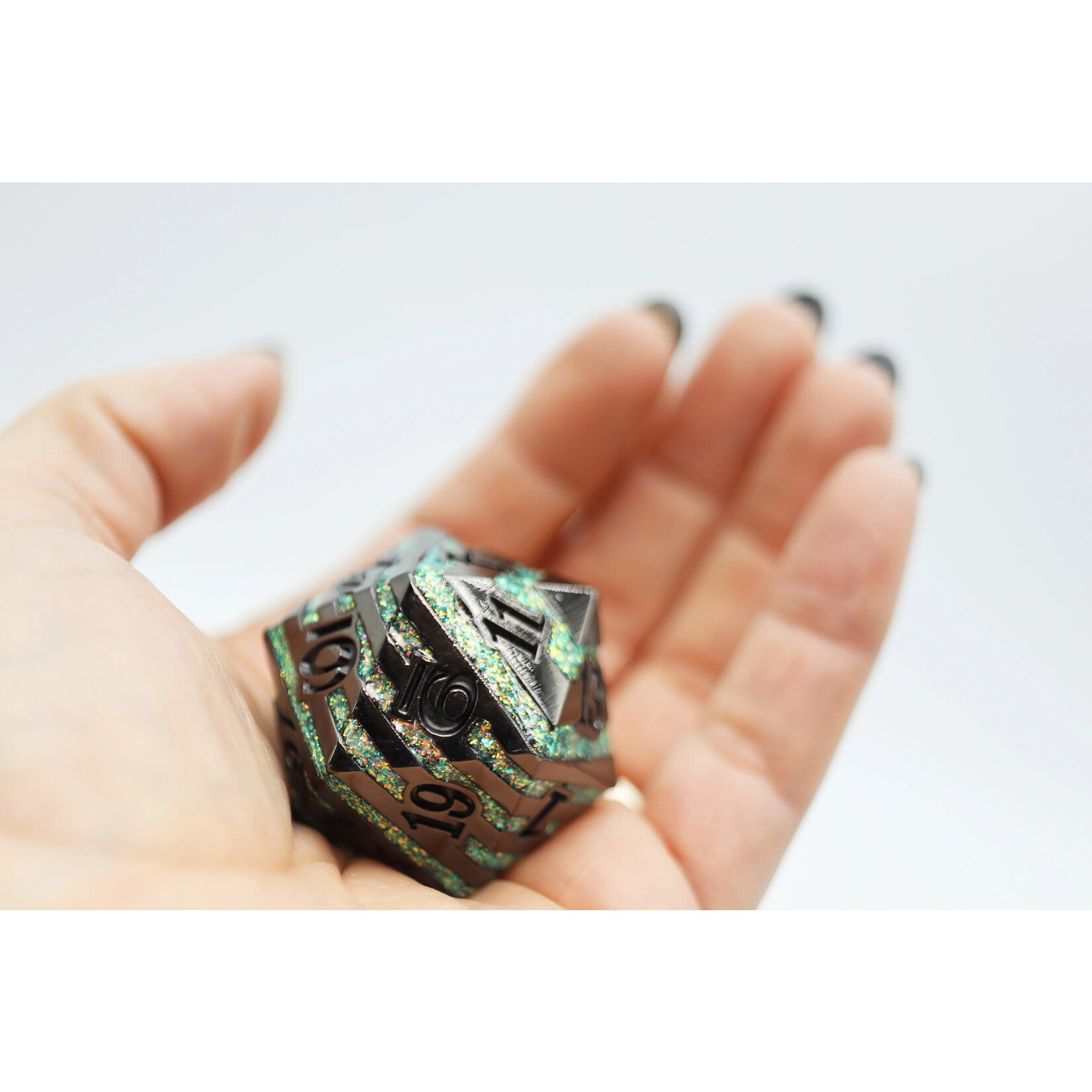 Foam Brain Games Black with Green Mica - 35mm Metal D20