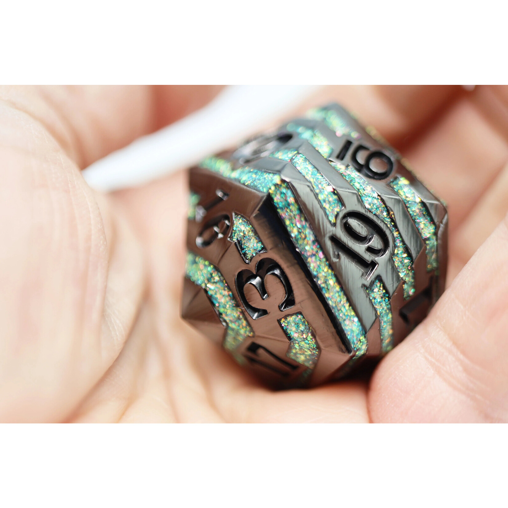Foam Brain Games Black with Green Mica - 35mm Metal D20