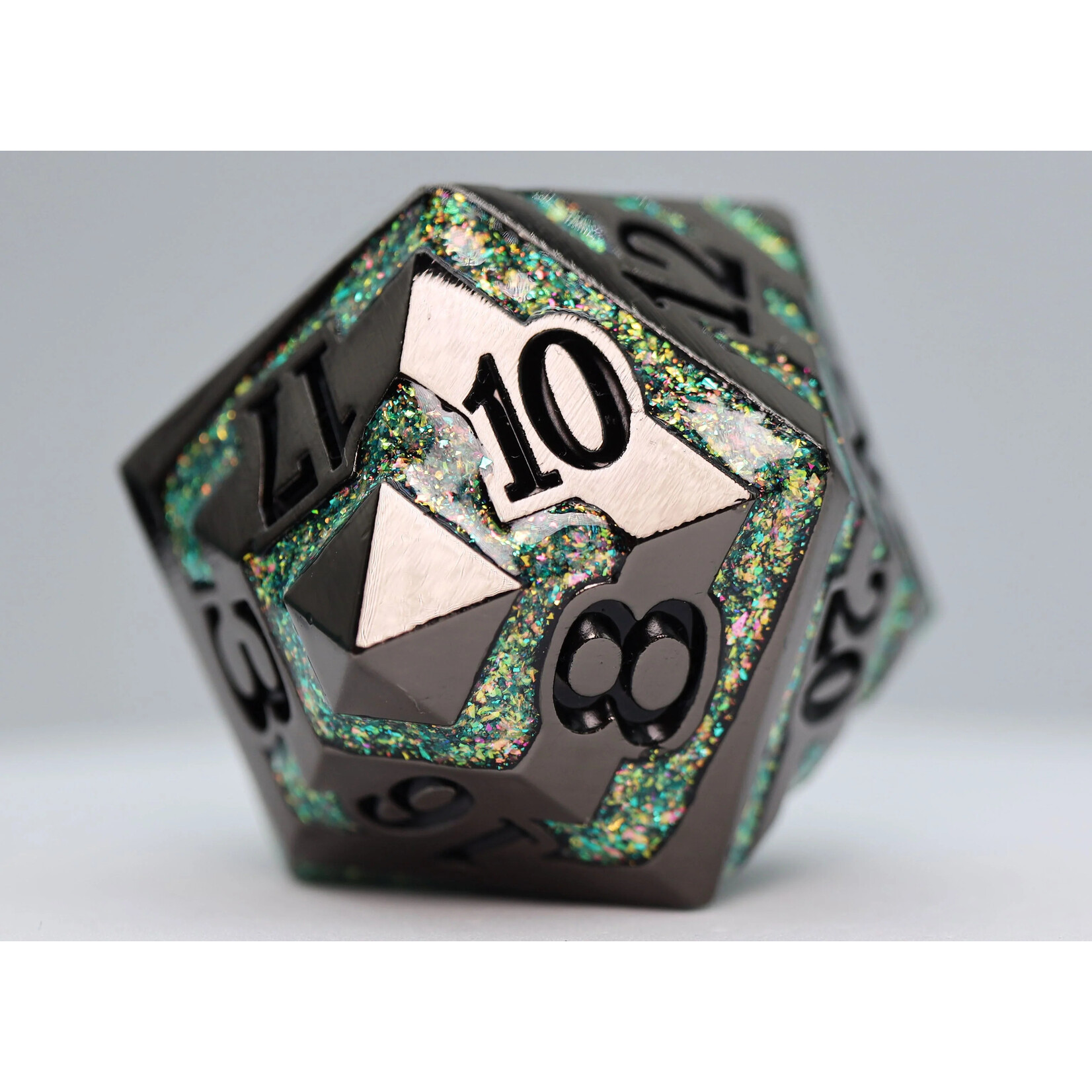 Foam Brain Games Black with Green Mica - 35mm Metal D20