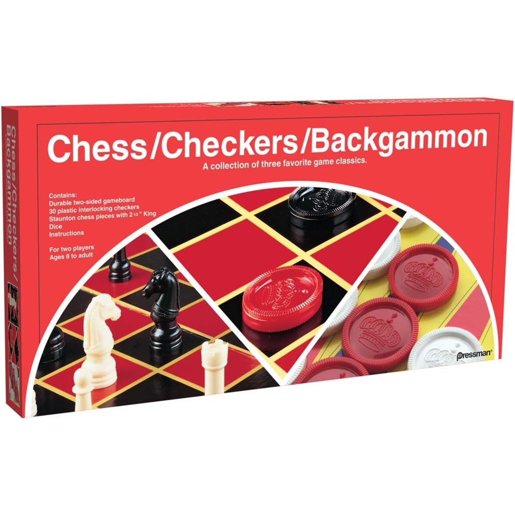 Pressman Toy Corporation Checkers/ Chess/ Backgammon with Folding Board