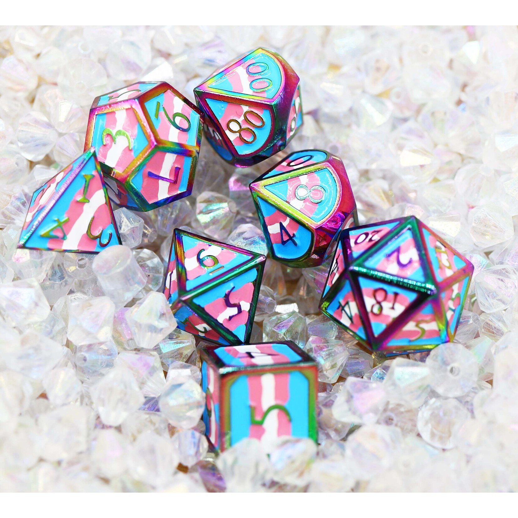 Foam Brain Games Transgender Pride Flag - RPG Metal Dice 7-Set