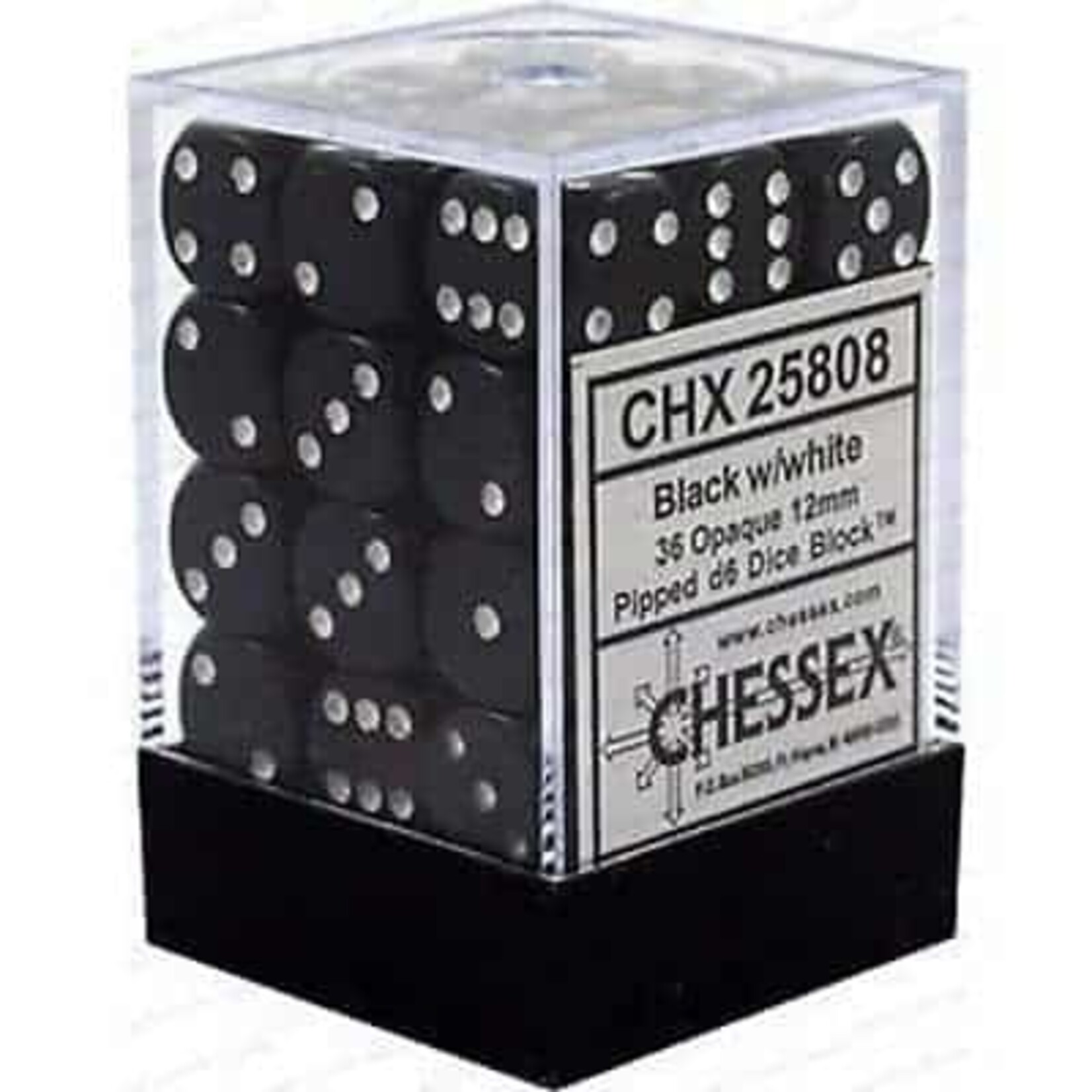 25808 Opaque Black with White 12mm D6-Set