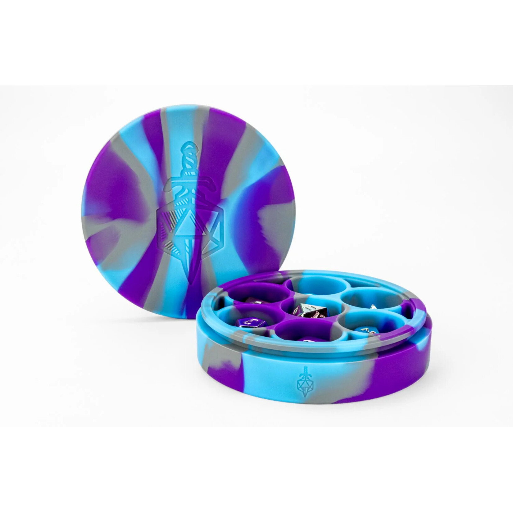 Fanroll by Metallic Dice Games Silicone Round Dice Case: Purple/Grey/Light Blue