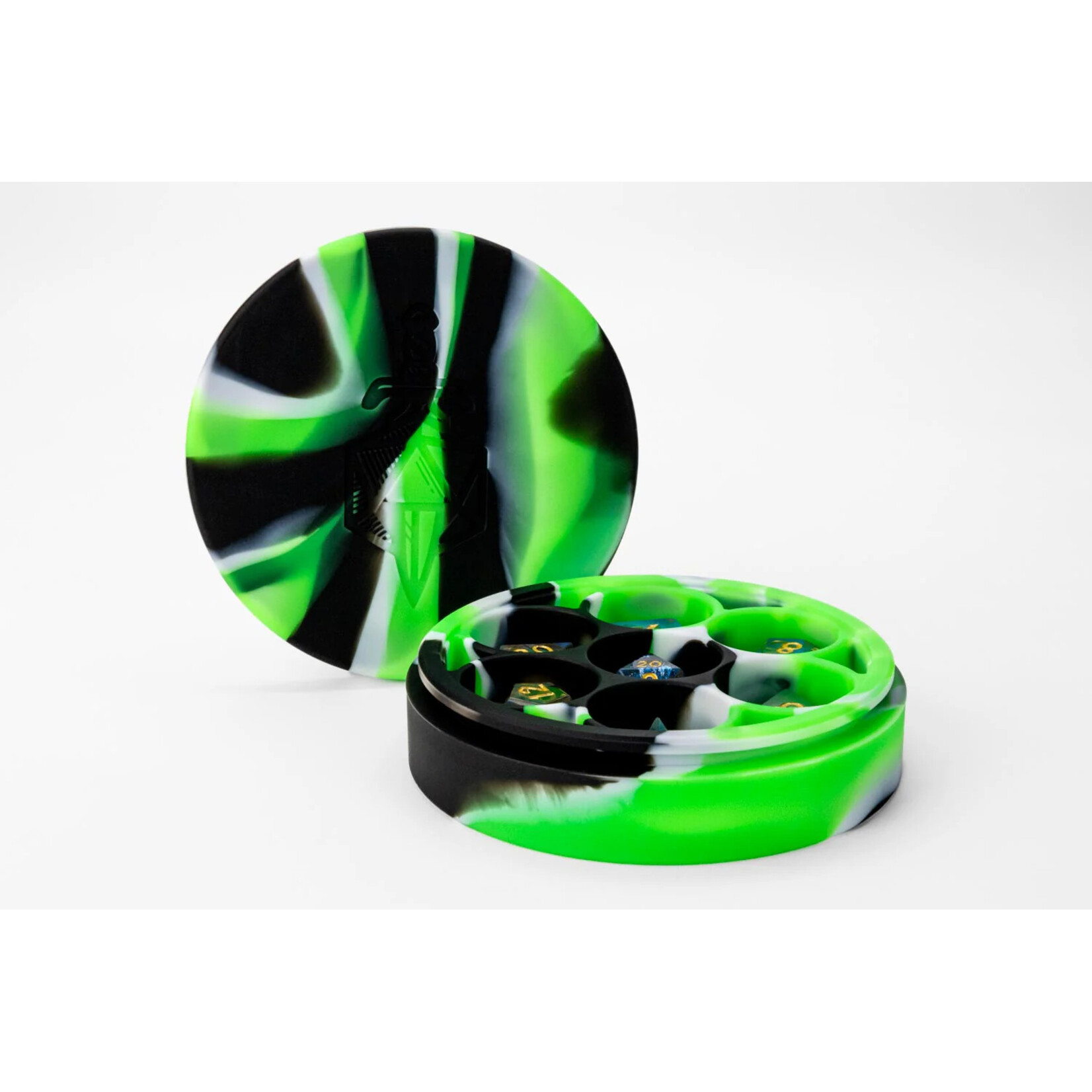 Fanroll by Metallic Dice Games Silicone Round Dice Case: Green/Black/White