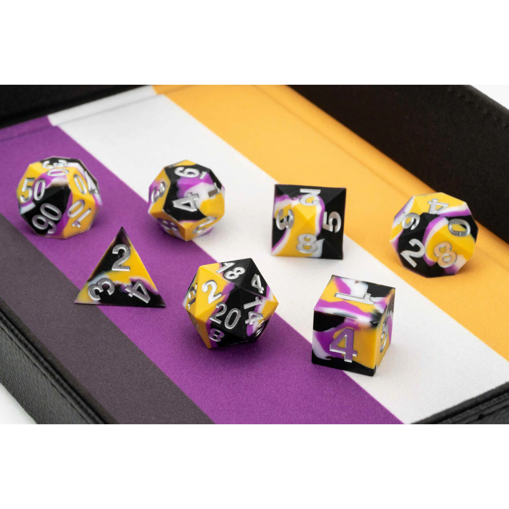 Fanroll by Metallic Dice Games 7506 Sharp Edge Silicone Rubber Dice Set: Nonbinary Pride