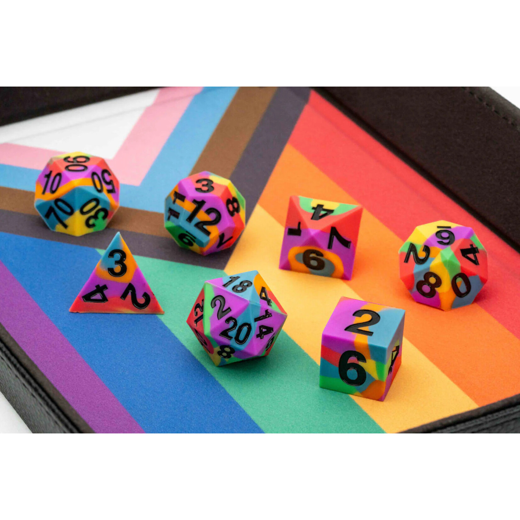 Fanroll by Metallic Dice Games 7508 Sharp Edge Silicone Rubber Dice Set: Rainbow Flag