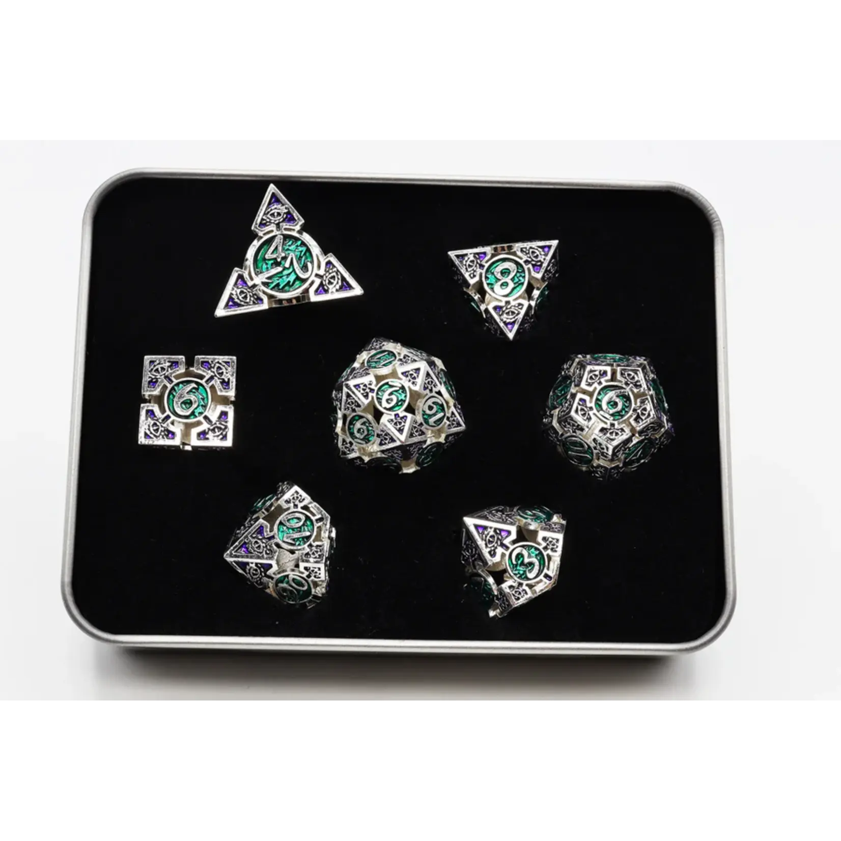 Foam Brain Games Oculus: Angelic - Metal RPG Dice Set w/custom tin