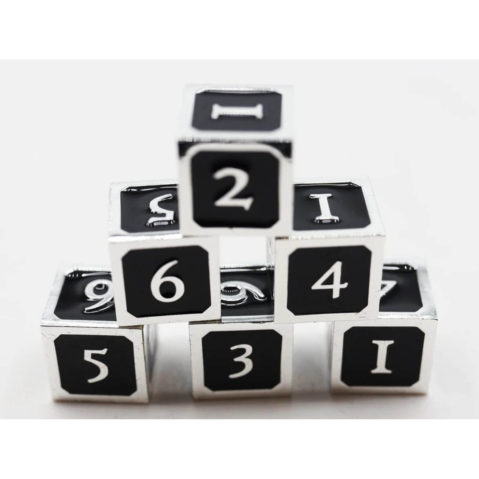 Foam Brain Games Black & Silver 6pc Metal D6's