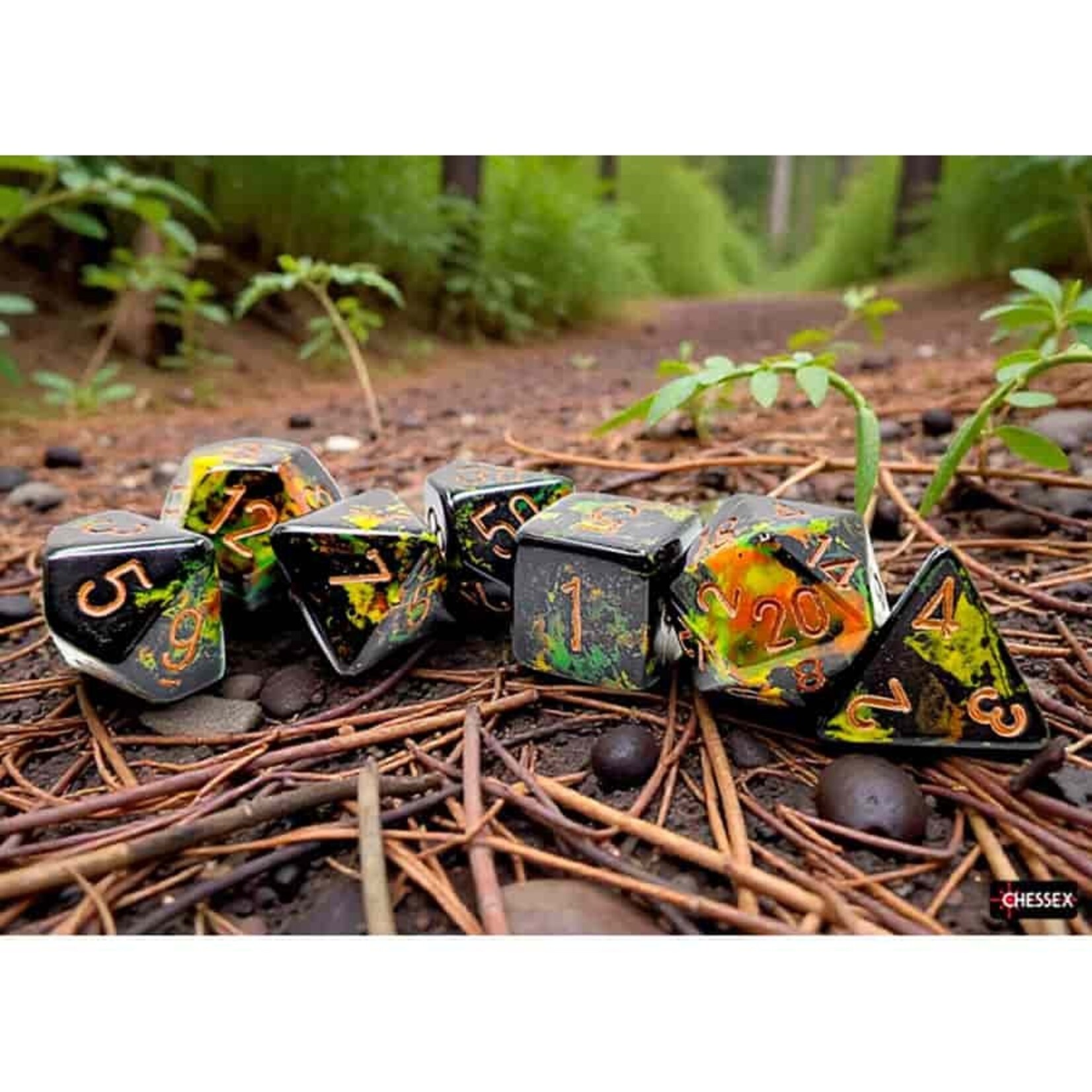 Chessex 24405 Brushed Dice: Deep Forest with Bronze 7-Set