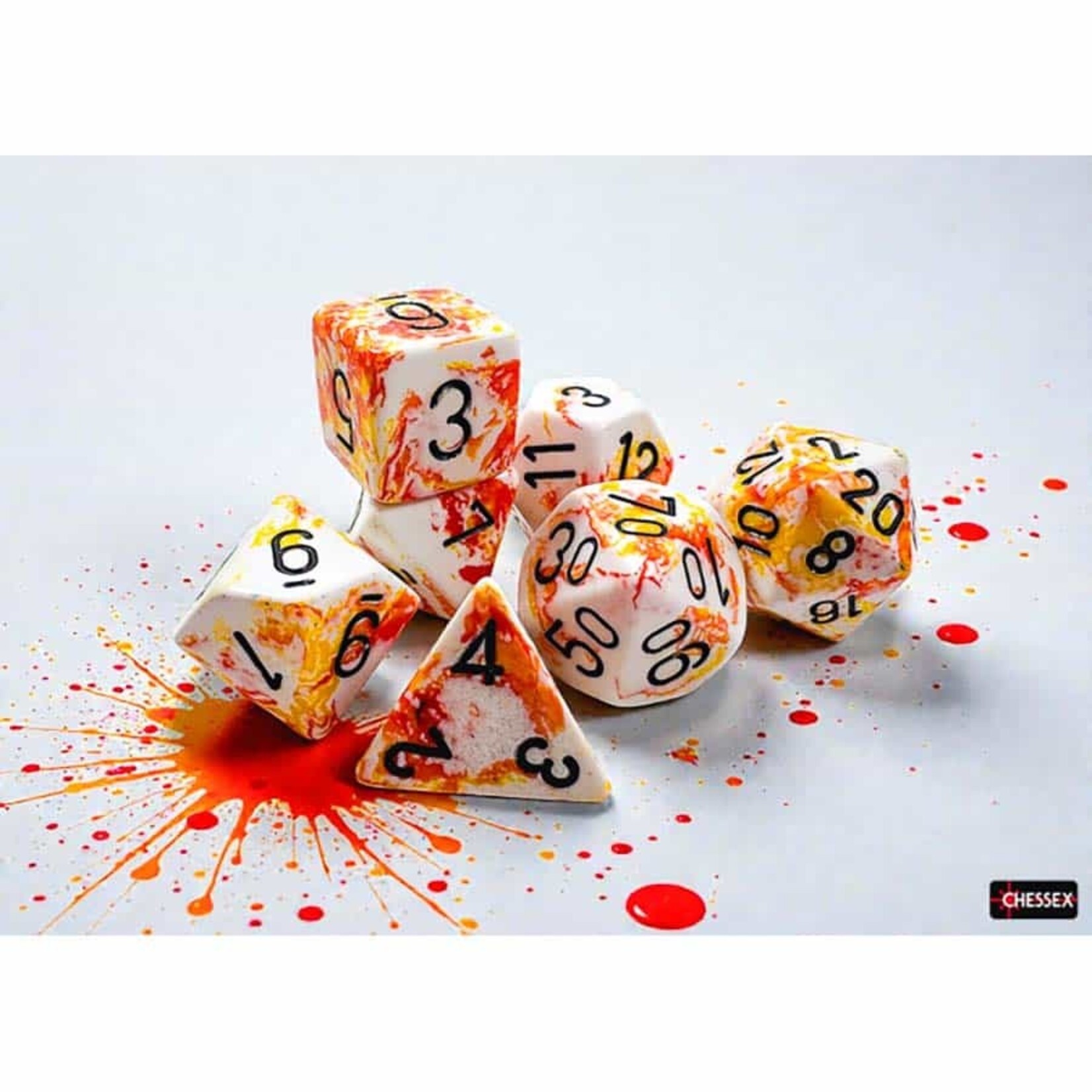 Chessex 24403 Brushed Dice: Sunrise with Black 7-Set