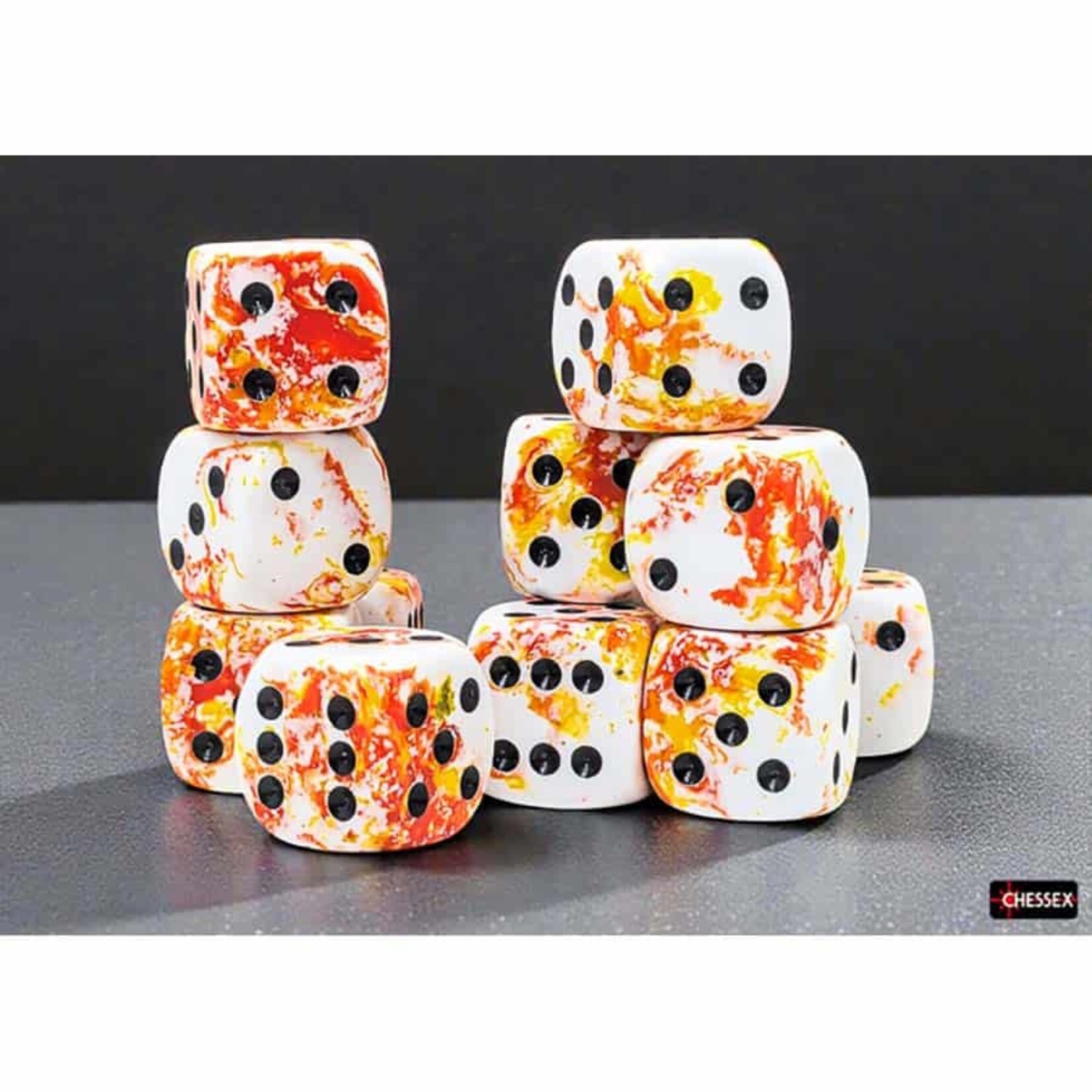 Chessex 24603 16mm Brushed Dice: Sunrise with Black D6 12-Set