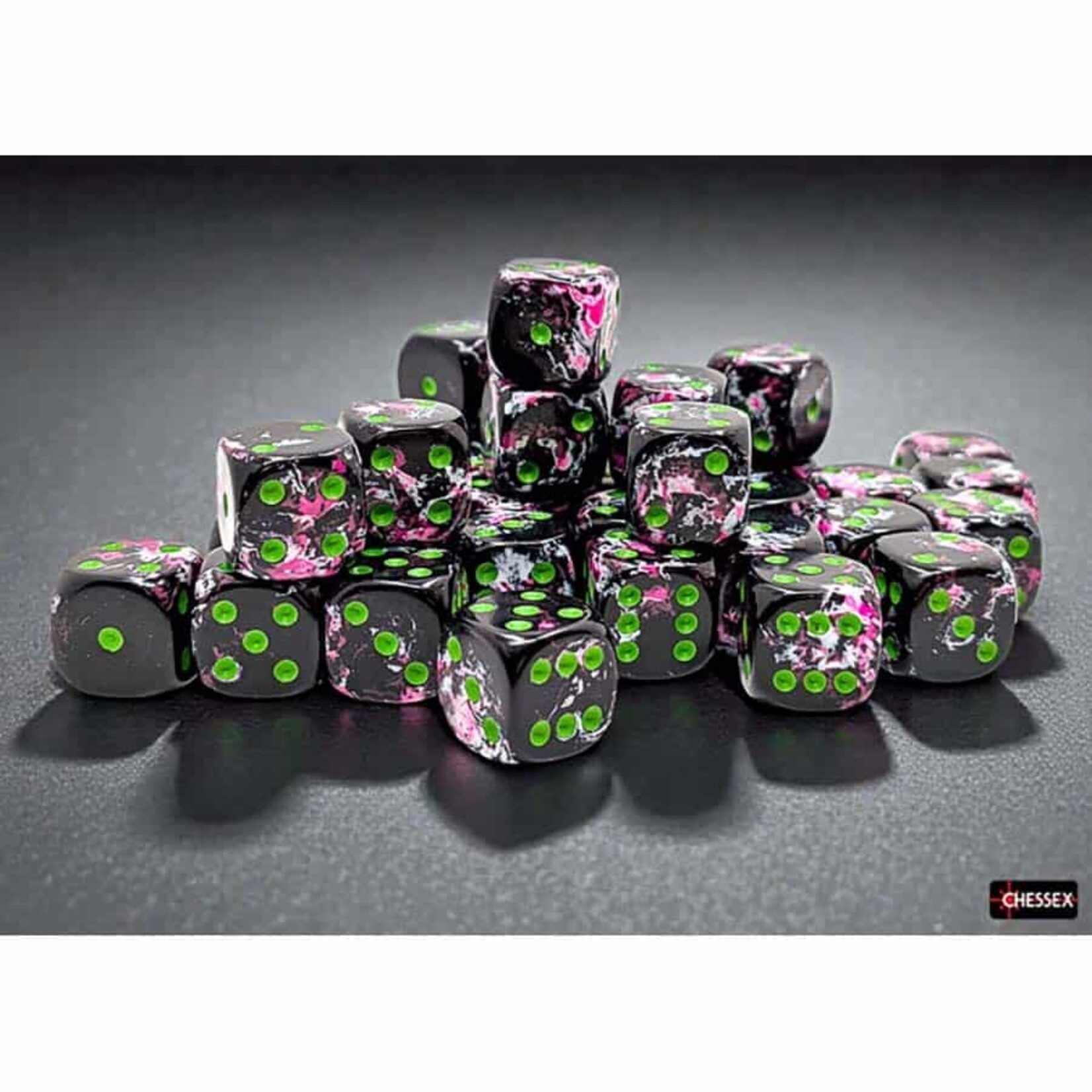 Chessex 24814 12mm Brushed Dice: Paintball with Green D6 36-Set