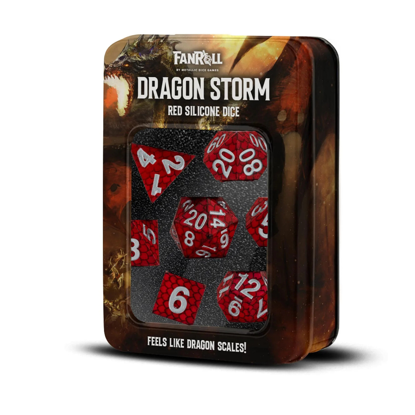 Fanroll by Metallic Dice Games 10931 Dragon Storm Silicone Dice Set: Red Dragon Scales (7)