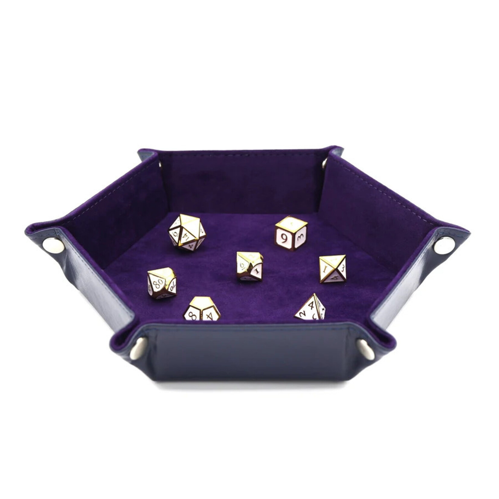 Foam Brain Games Leatherette & Velvet Dice Tray: Navy with Purple Hex