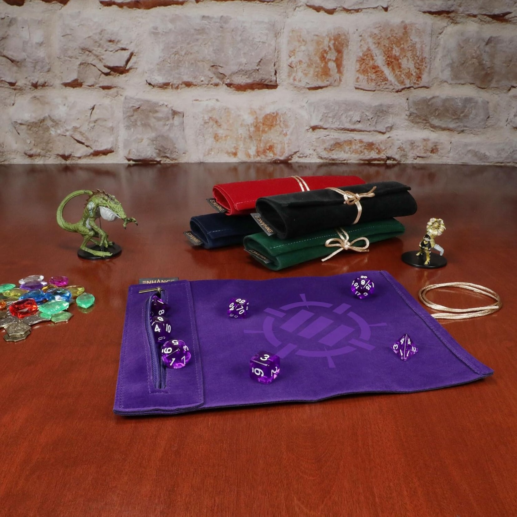 Enhance Gaming Purple Tabletop Roll on a Scroll Dice Case and 7pc Acrylic Dice Set