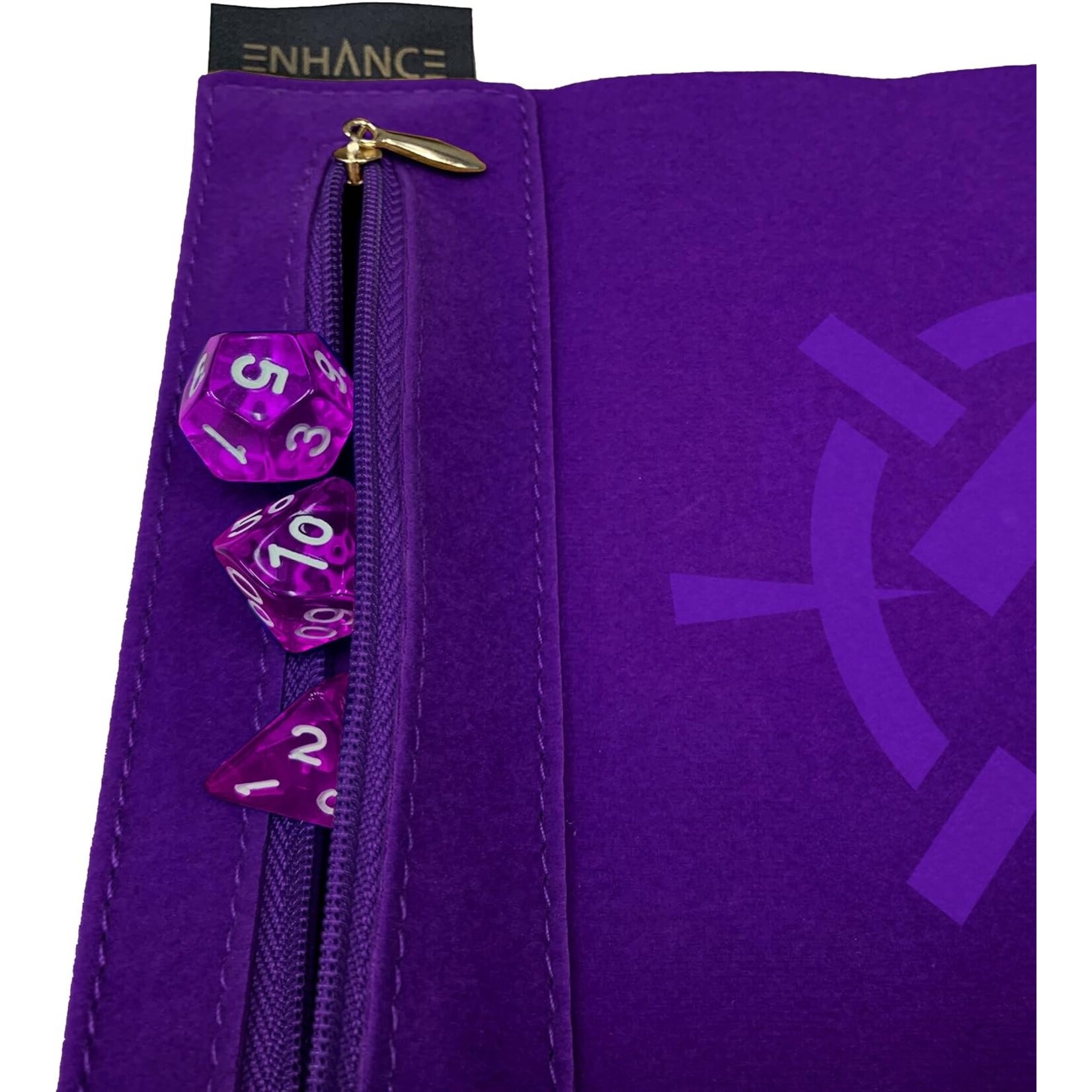 Enhance Gaming Purple Tabletop Roll on a Scroll Dice Case and 7pc Acrylic Dice Set