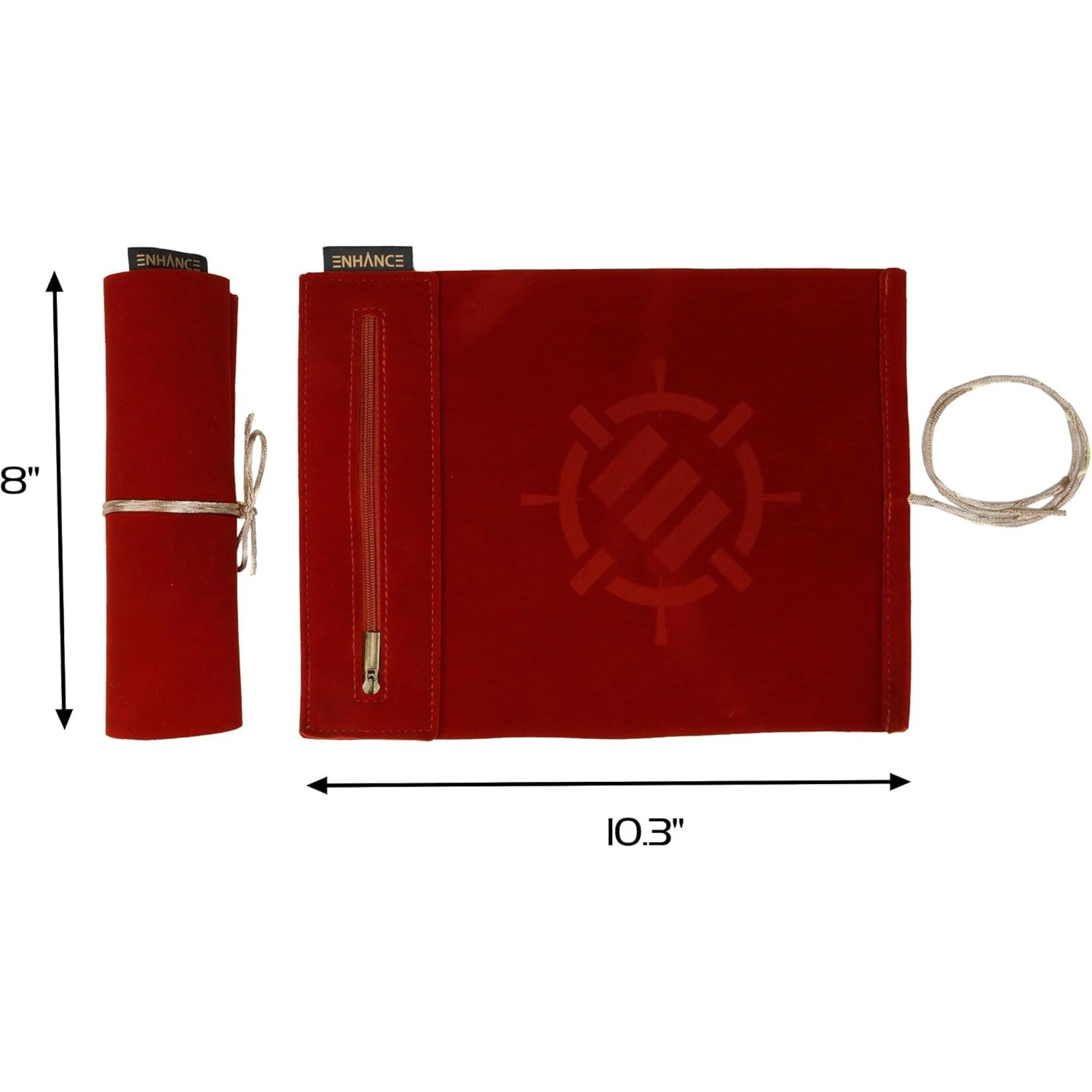 Enhance Gaming Red Tabletop Roll on a Scroll Dice Case and 7pc Acrylic Dice Set