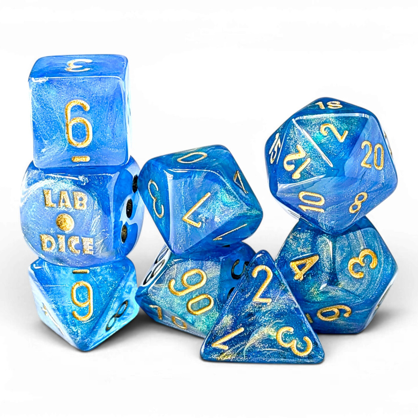 Chessex 30079 Lab Dice Shimmer Aqueous with Gold 7-Set