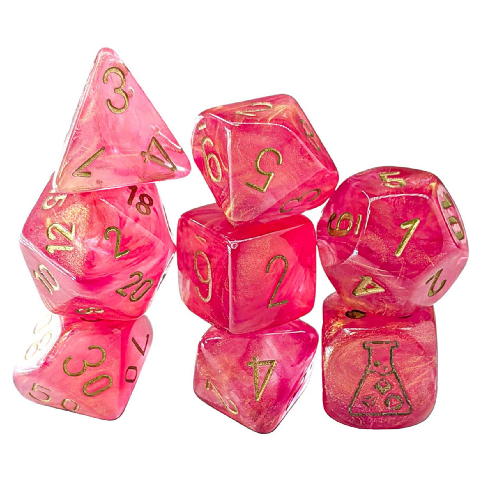 Chessex 30076 Lab Dice Shimmer Ignis with Gold 7-Set