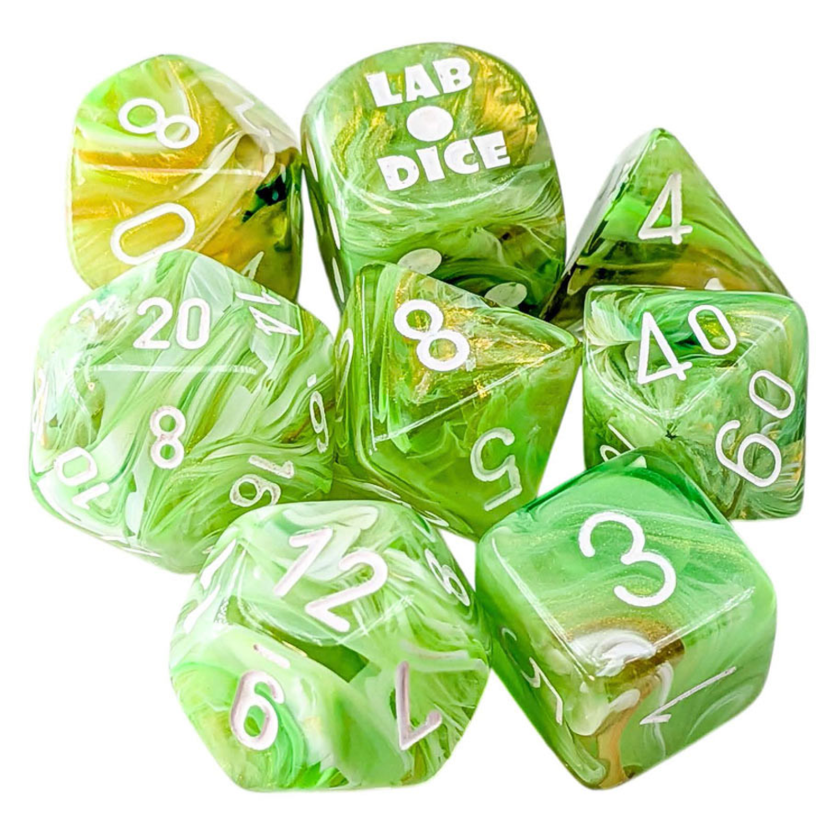Chessex 30077 Lab Dice Marble Sour Green with White 7-Set