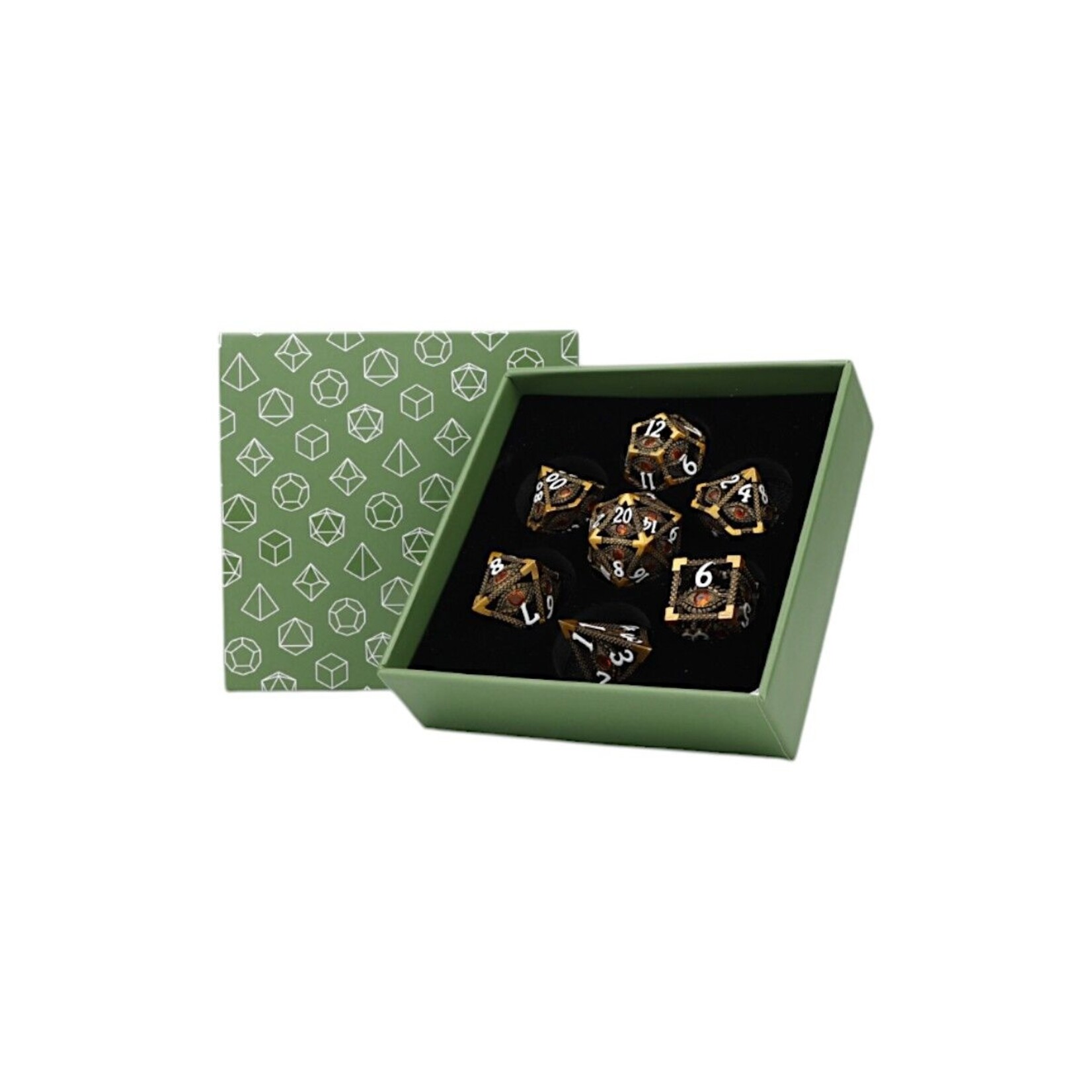 Let's Play Games Scaled Eye Dice Set - Ancient Bronze with Red 7-Set