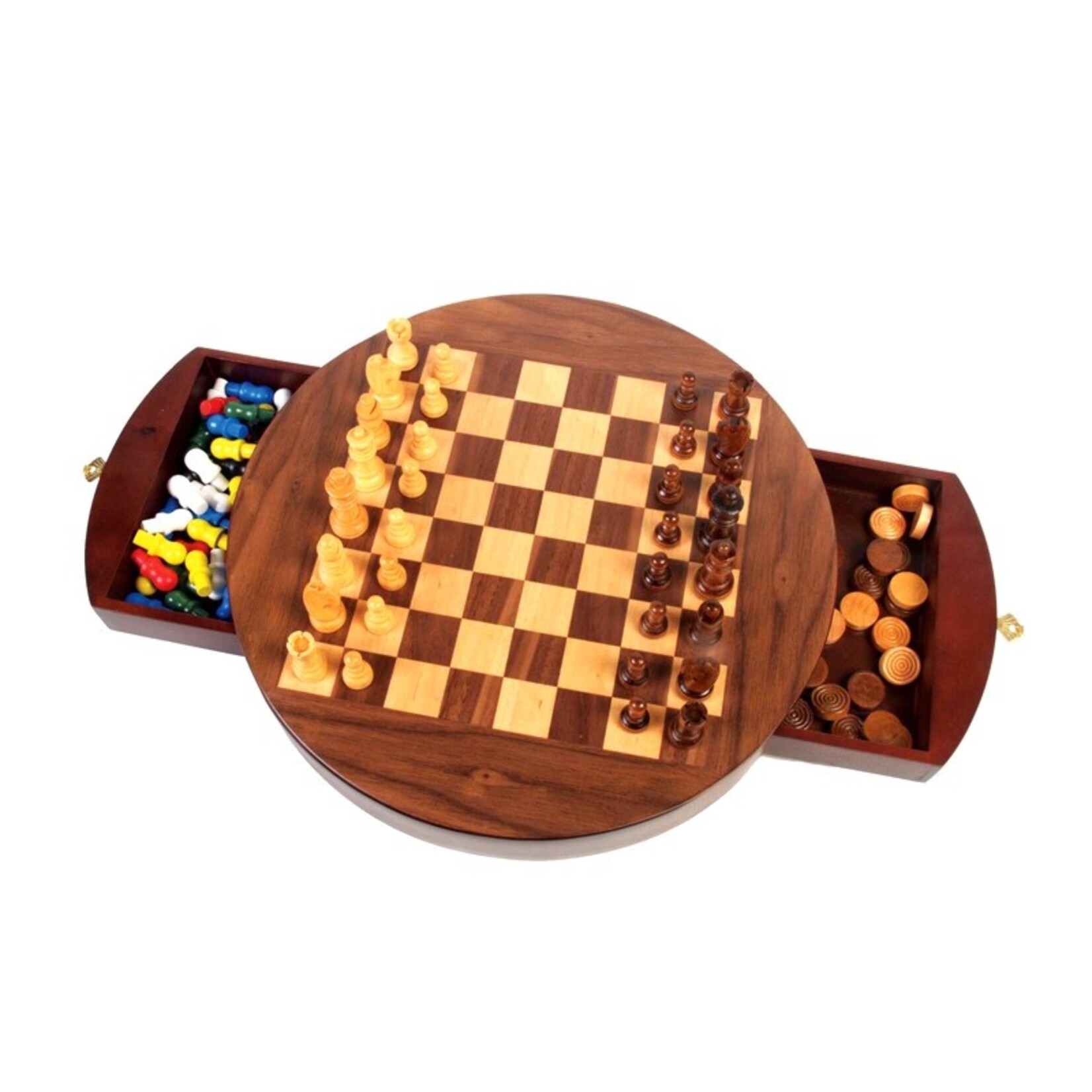 John N. Hansen Co. Inc. Chess Checkers Chinese Checkers Round 3-in-1 Set