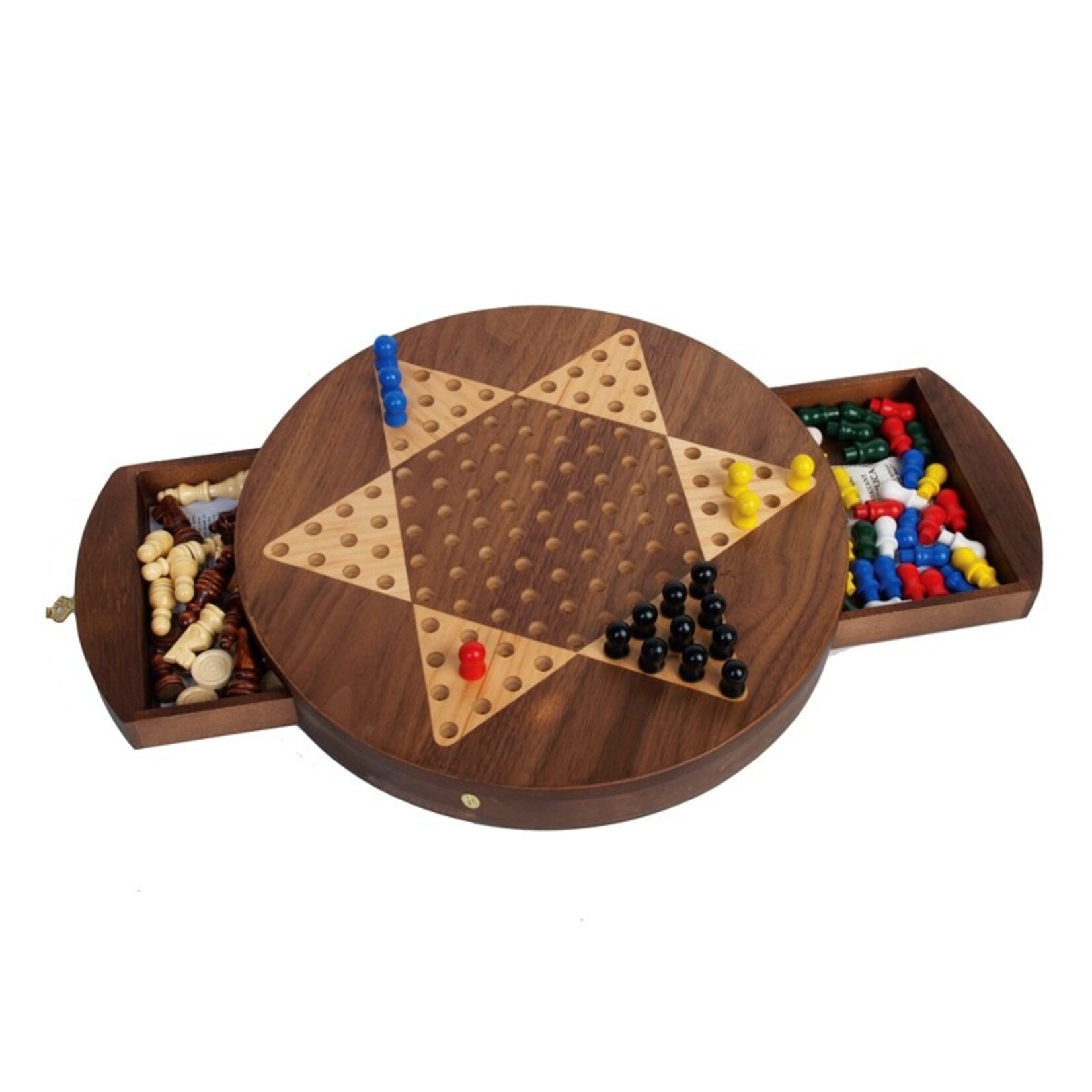 John N. Hansen Co. Inc. Chess Checkers Chinese Checkers Round 3-in-1 Set